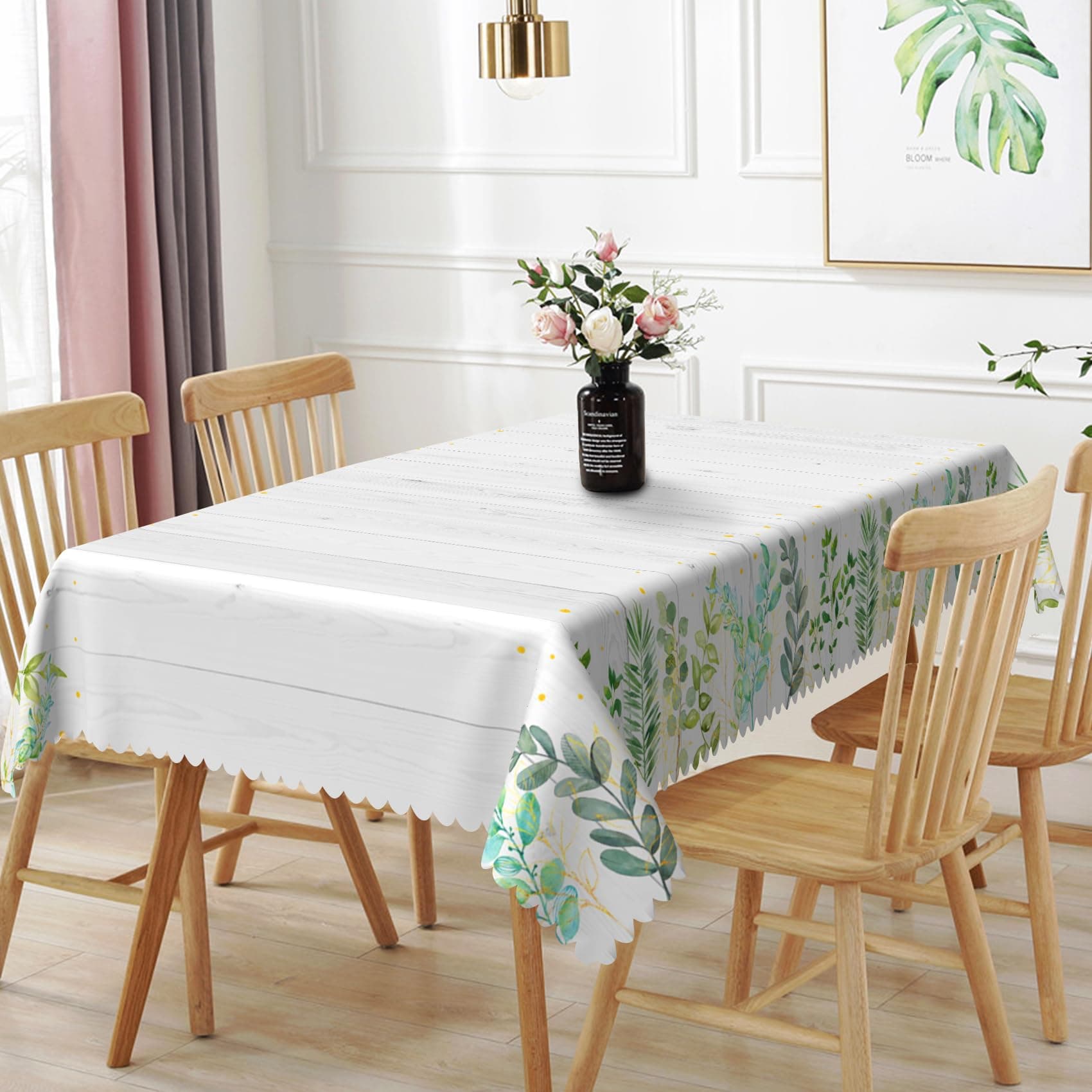 TTQYFNM 54x70inches Spring Rectangle Tablecloth Sage Green Eucalyptus Leaves Woonden Texture Table Cloth Spillproof Washable Table Cover Protector for Dinning Room Kitchern Indoor Outdoor Party Use