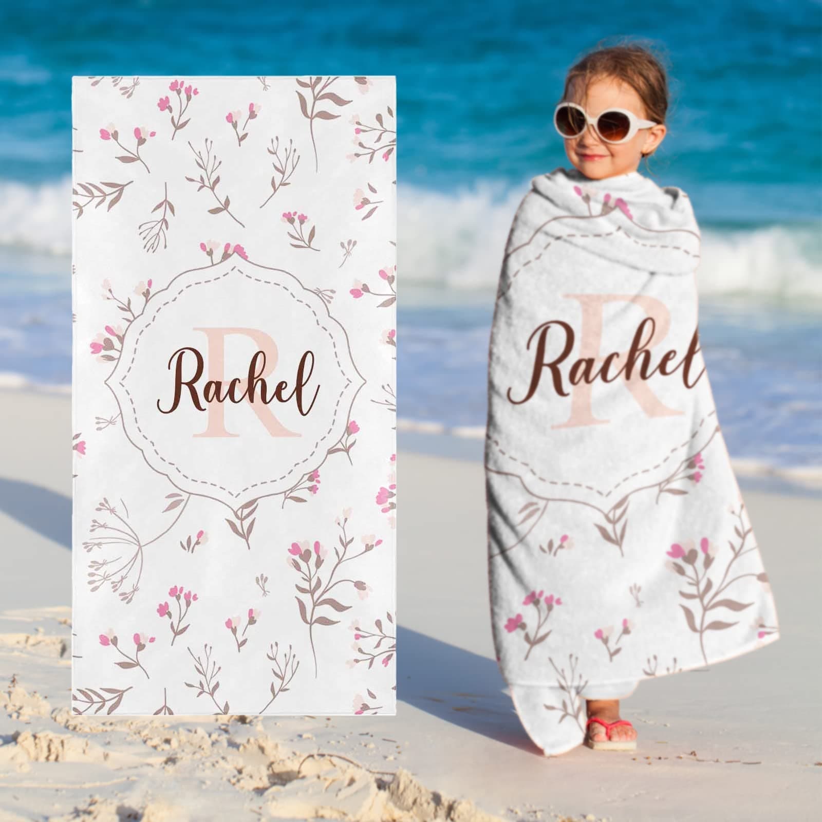 Artsadd Personalized Baby Girl Beach Towels with Name for Kids Adults- Custom Cotton Bath Towel with Name for Women- Monogrammed Microfiber Quick Dry Pool Towel for Travel Sports Swim Spa 4 Sizes
