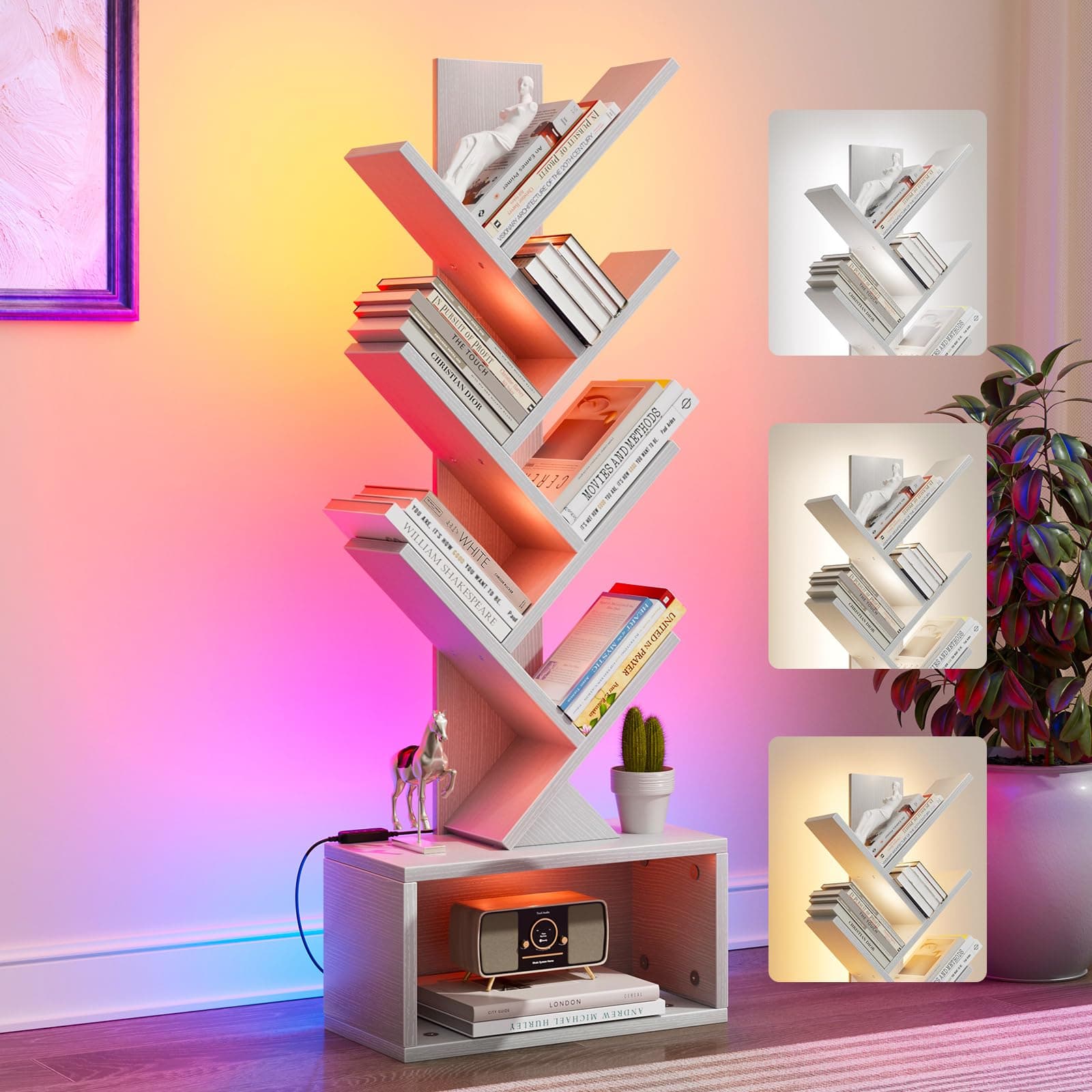 Evermagin 6 Tier Tree Bookshelf with Lights, LED Book Tree Bookcase