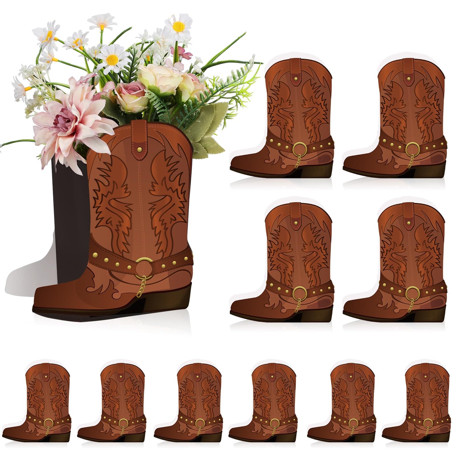 Weekgrat Brown Cowboy Boot Centerpiece Western Party Decorations, 16 Set