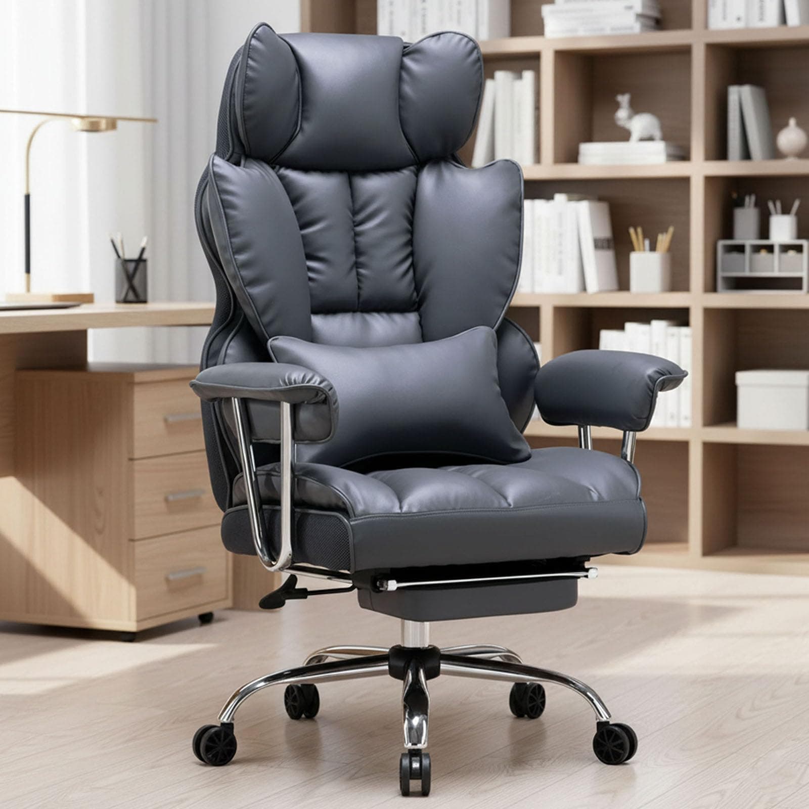 Efomao Big and Tall PU Leather Executive Office Chair,Dark Grey