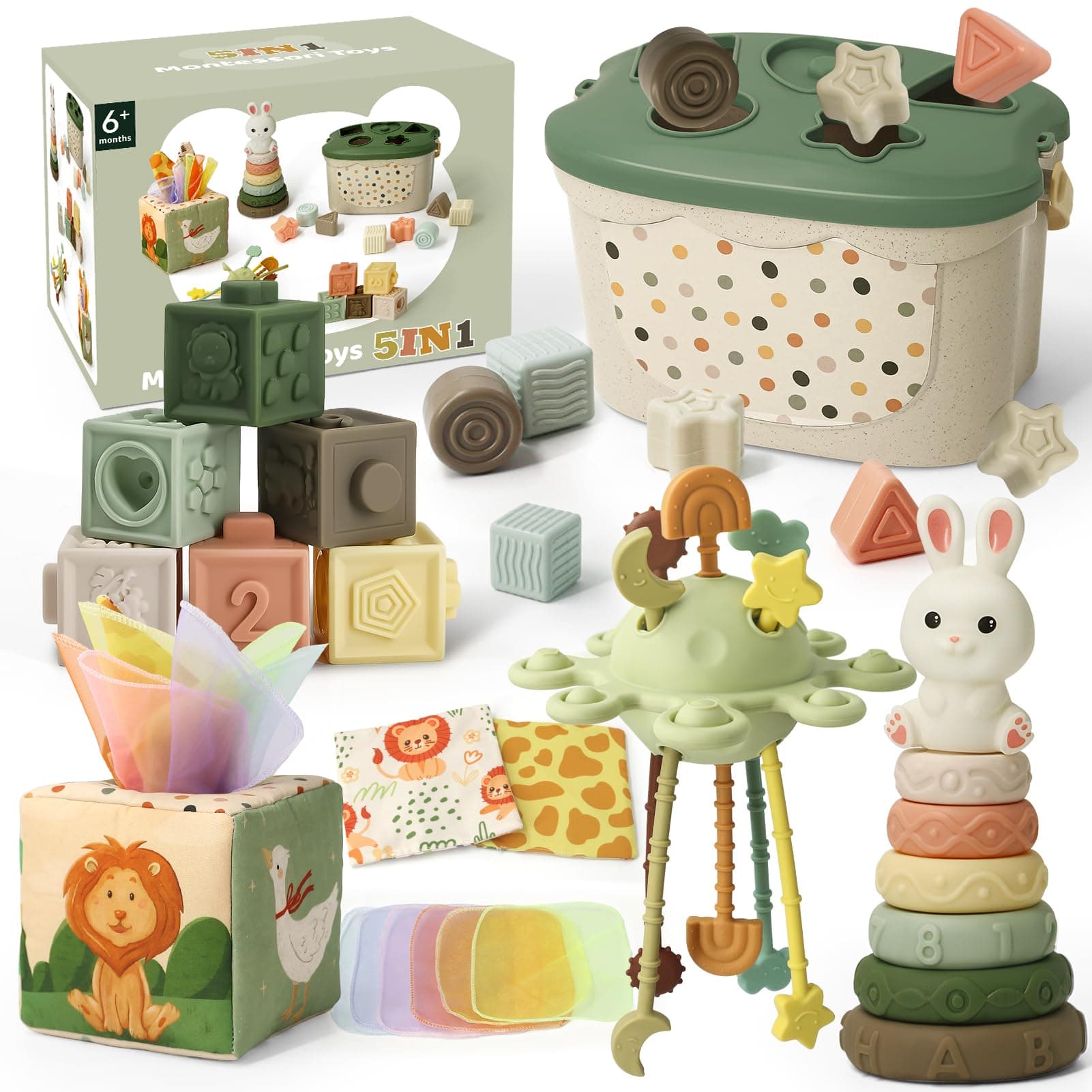 5 in 1 Montessori Baby Toys Green for 6-12 Months Boys Girls