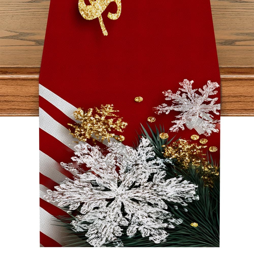 FOREVER QUEEN Christmas Table Runner 13x72 Inch,Xmas Trees Snowflakes Winter Holiday Tablecloth for Kitchen Dining Table Decor,Farmhouse Christmas Decorations for Indoor Outdoor Party Dinner Decor