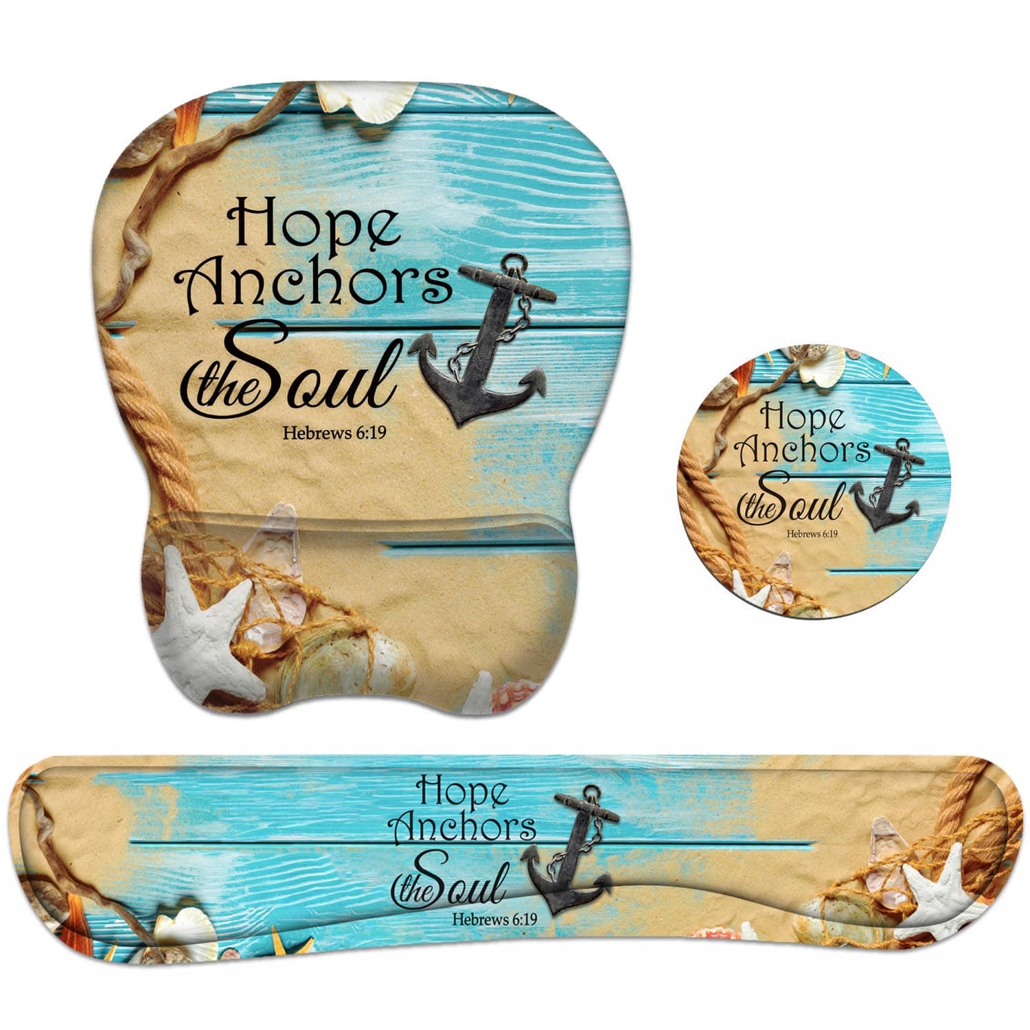 Ergonomic Mouse Pad Wrist Support and Keyboard Wrist Rest Set with Coasters, Non-Slip PU Base, Easy Typing & Pain Relief, Perfect for Home Office Working Studying, Bible Verses Hebrews 6:19