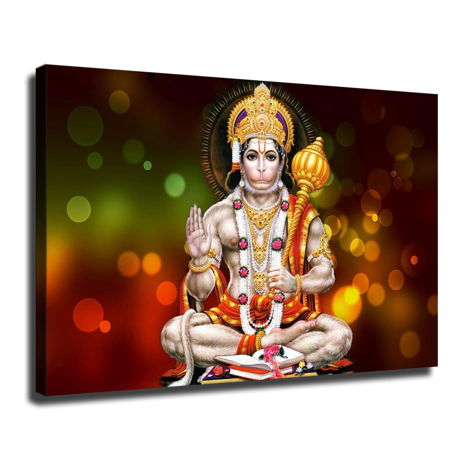 Meditation Hanuman Hindu Monkey Poster Canvas Wall Art Picture Print Modern Home Bedroom with Frameless Decor (Framed,24×36inch)