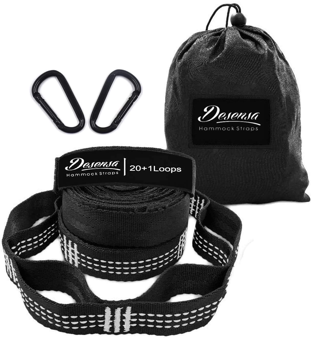 Hammock Tree Straps, Best 12 FT Long 20+1Loops Adjustable Suspension Straps, 100% No Stretch&Lightweight, 2000 LBS Combined, Hammock Accessories, Fits All Hammocks (12 ft with carabiners)