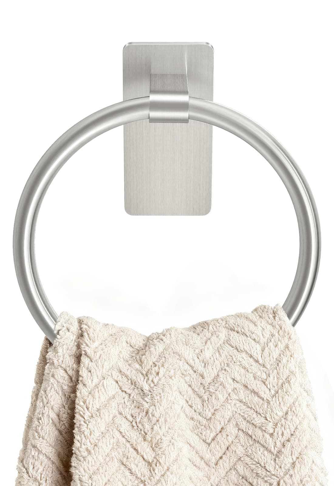 STWWO Hand Towel Holder for Bathroom, Brushed Nickel Towel Ring Adhesive