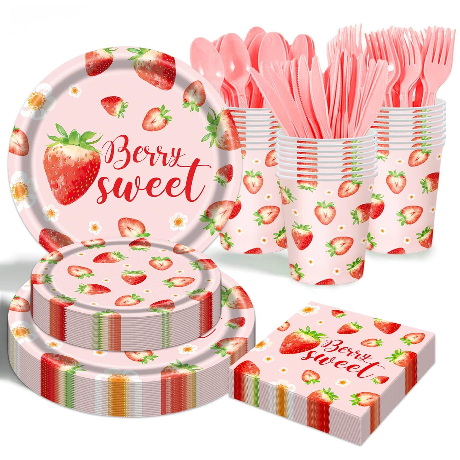 Strawberry Plates and Napkins Tableware Set - 175 Pcs Strawberry Baby Shower Party Birthday Supplies, Strawberry Shortcake Birthday Decorations for Berry Sweet Baby Shower, Serves 25 Guests
