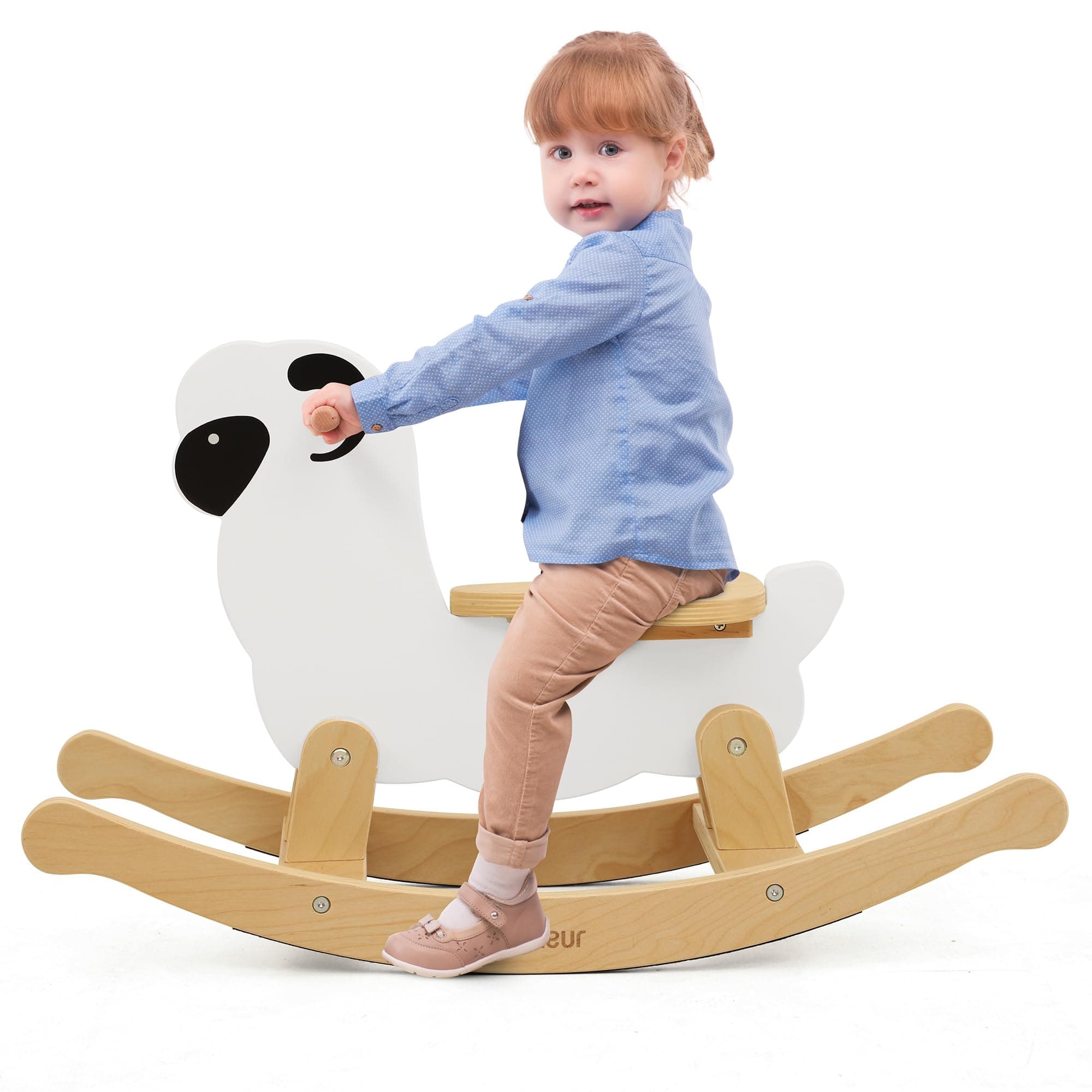 Belleur Rocking Horse for Kids 1-3 Years Old, Wooden Rocking Toy for Toddlers with Removable Fence for Indoor & Outdoor Activities, Baby Horse Riding Toy for Birthday & Visit Gifts
