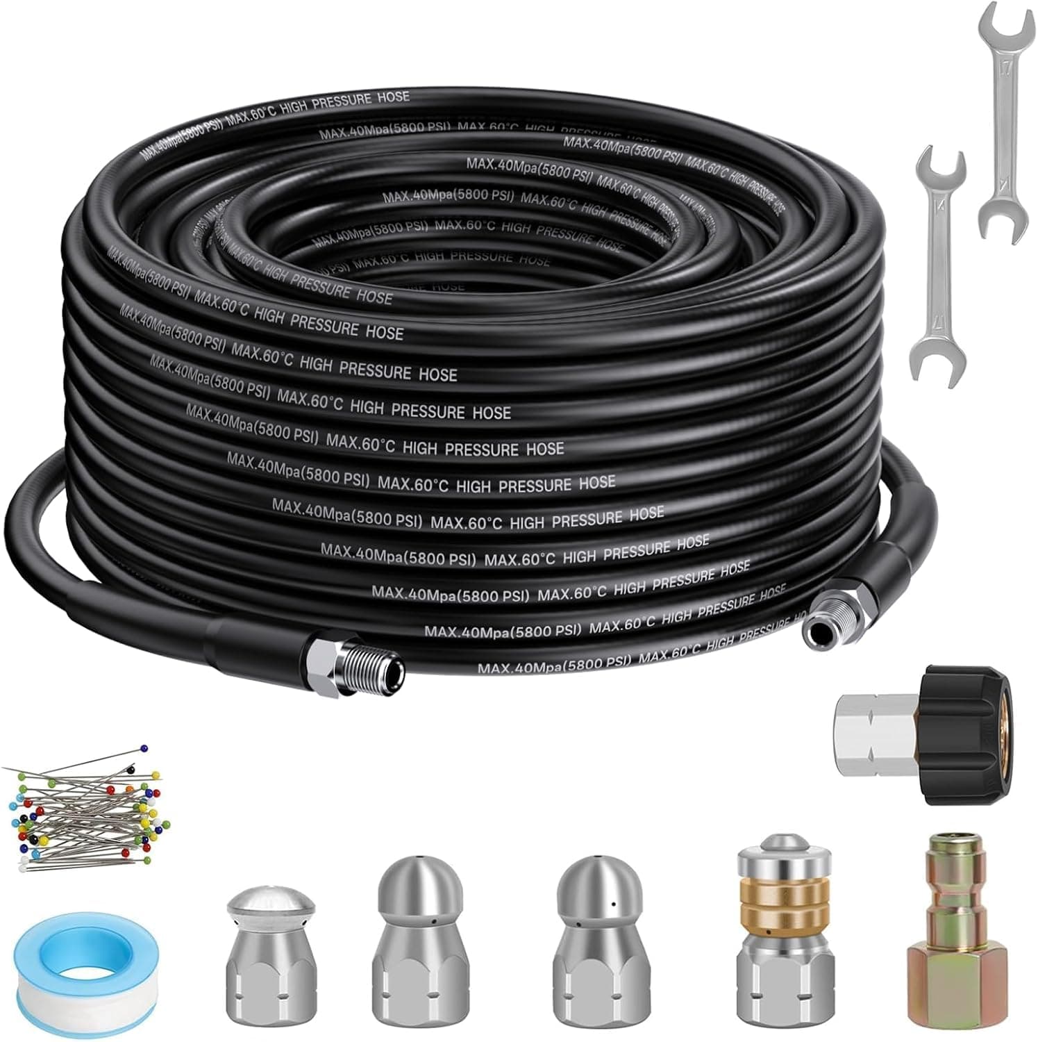 XENDY WASHER 1/4 Inch NPT 100 FT Sewer Jetter Kit for Pressure Washer