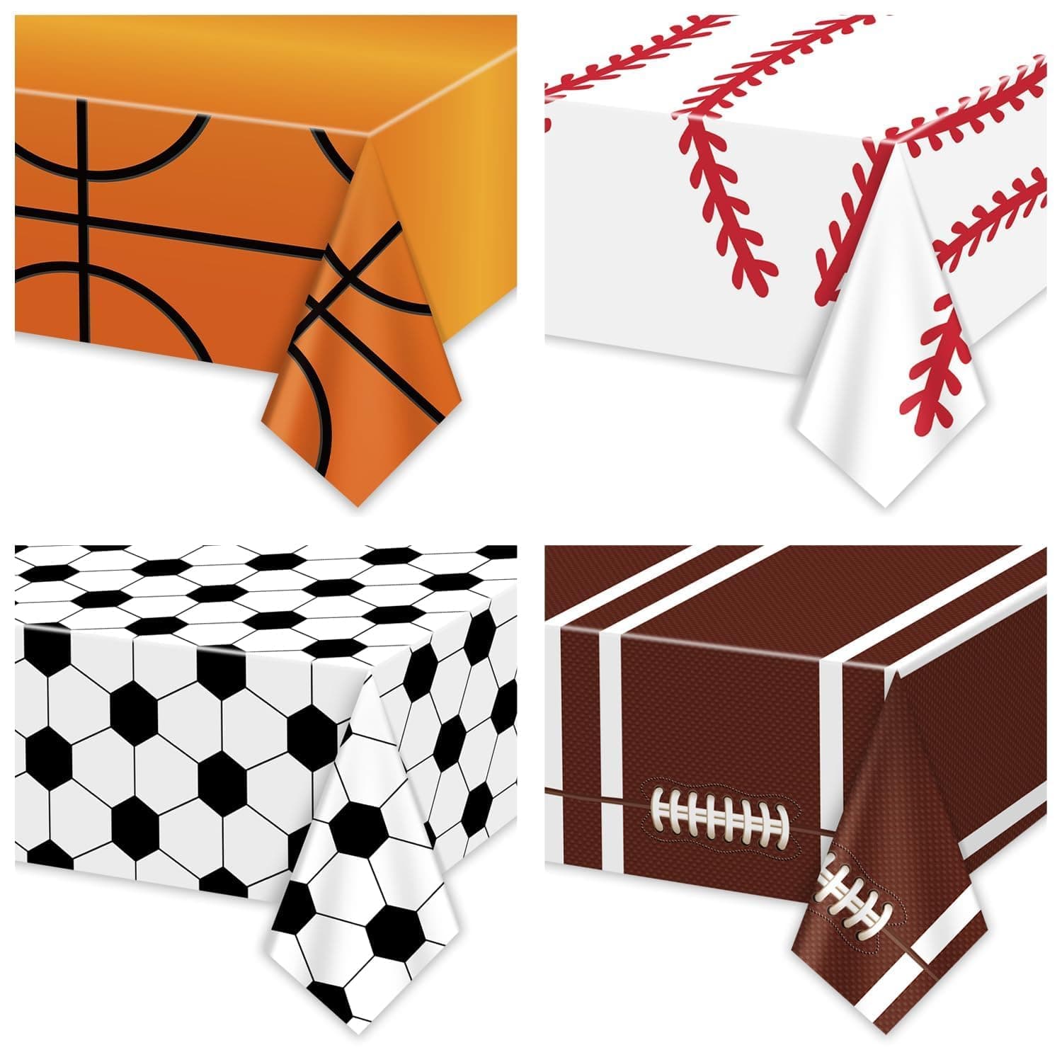 4 Pcs Sports Themed Party Tablecloths, Soccer Baseball Basketball Football Table Covers for Sports Themed Party Decorations Boys Birthday Party Supplies, 51 x 84 inches