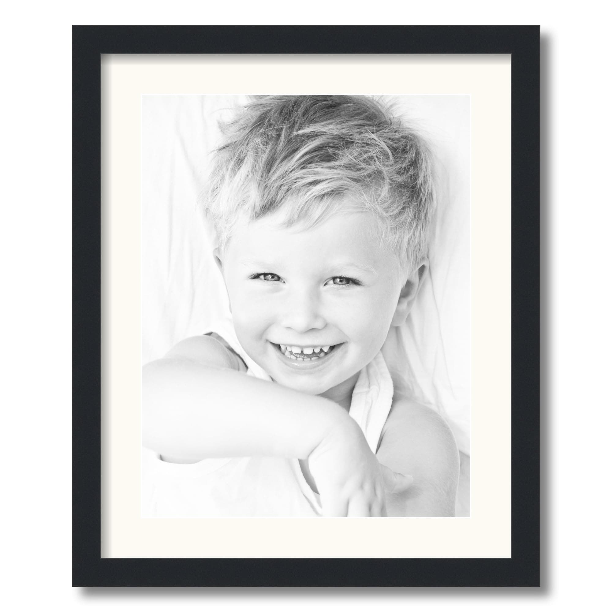 ArtToFrames 14x18 inch Satin Black Picture Frame with 2 Inch Single White Mat, SingleMat-5180-14x18-1402