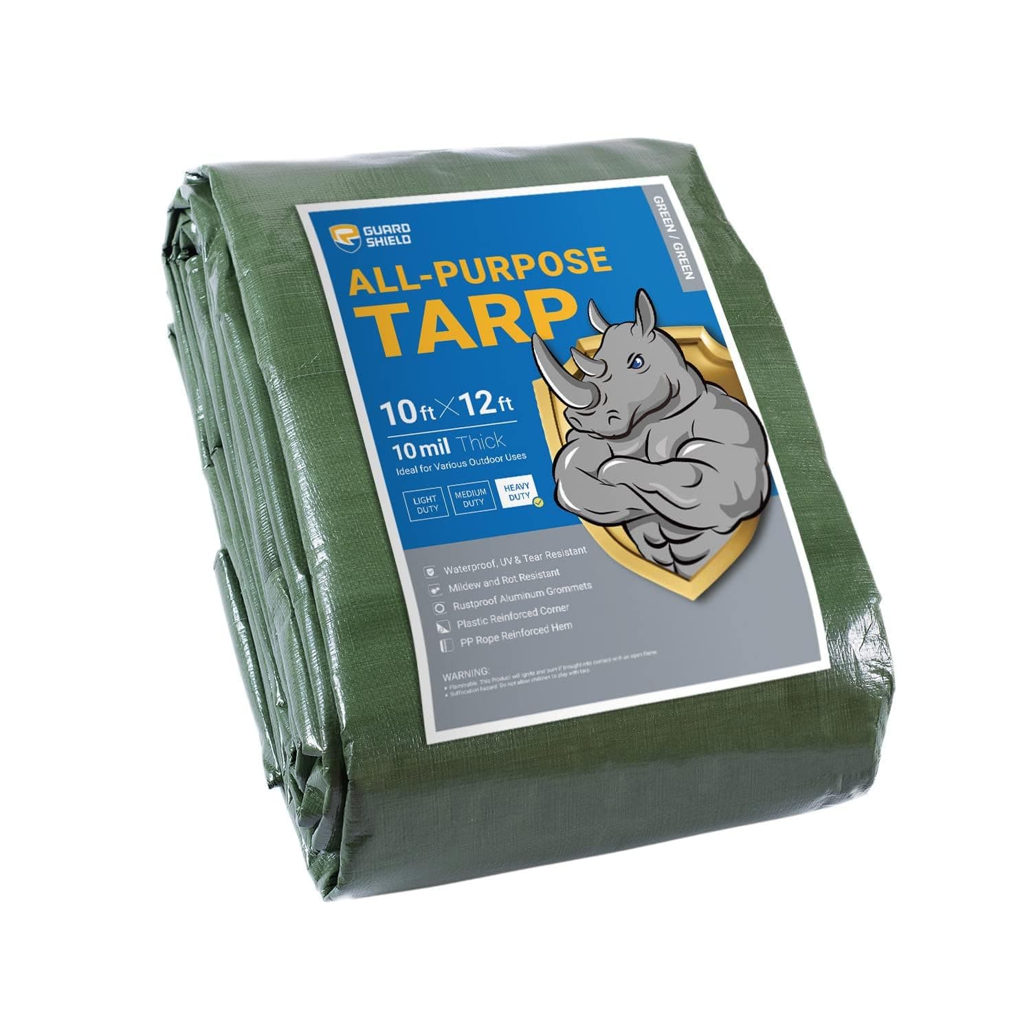 GUARD SHIELD Tarps Heavy Duty Waterproof 10x12 Feet Green Tarp Cover Outdoor Thick UV Resistant Tarpaulin with Grommets 10mil