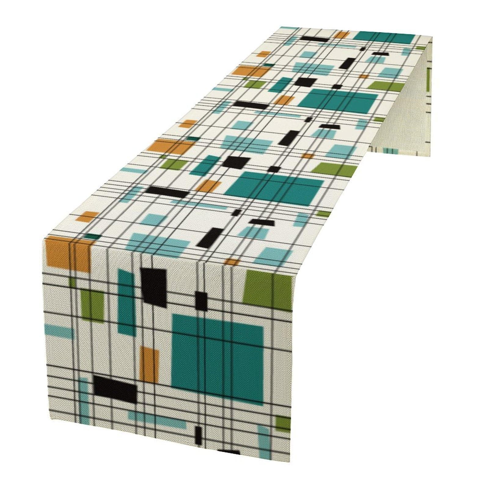 Mid Century Table Runner, 1970s Modern Geometric Pattern Contemporary Style Table Runner Country Farmhouse Cottage Linen Table Decoration for Home Kitchen Dining,13x60 Inch