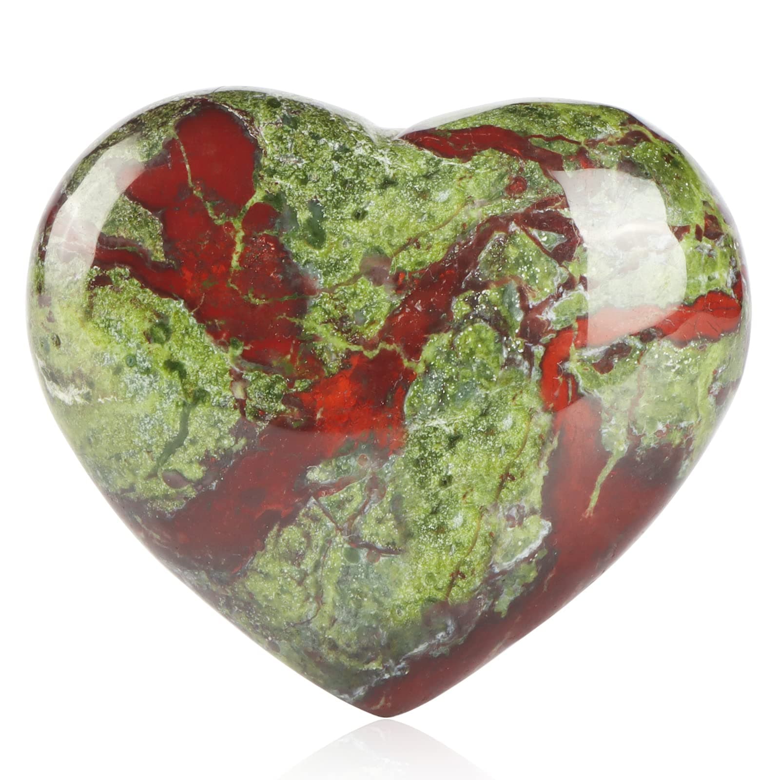 Artistone 60mm Dragon Blood Stone Crystal Heart Worry Stone Hand Carved Pocket Gemstone Heart Chakra Stone Reiki Balancing Collection,Mental Healing