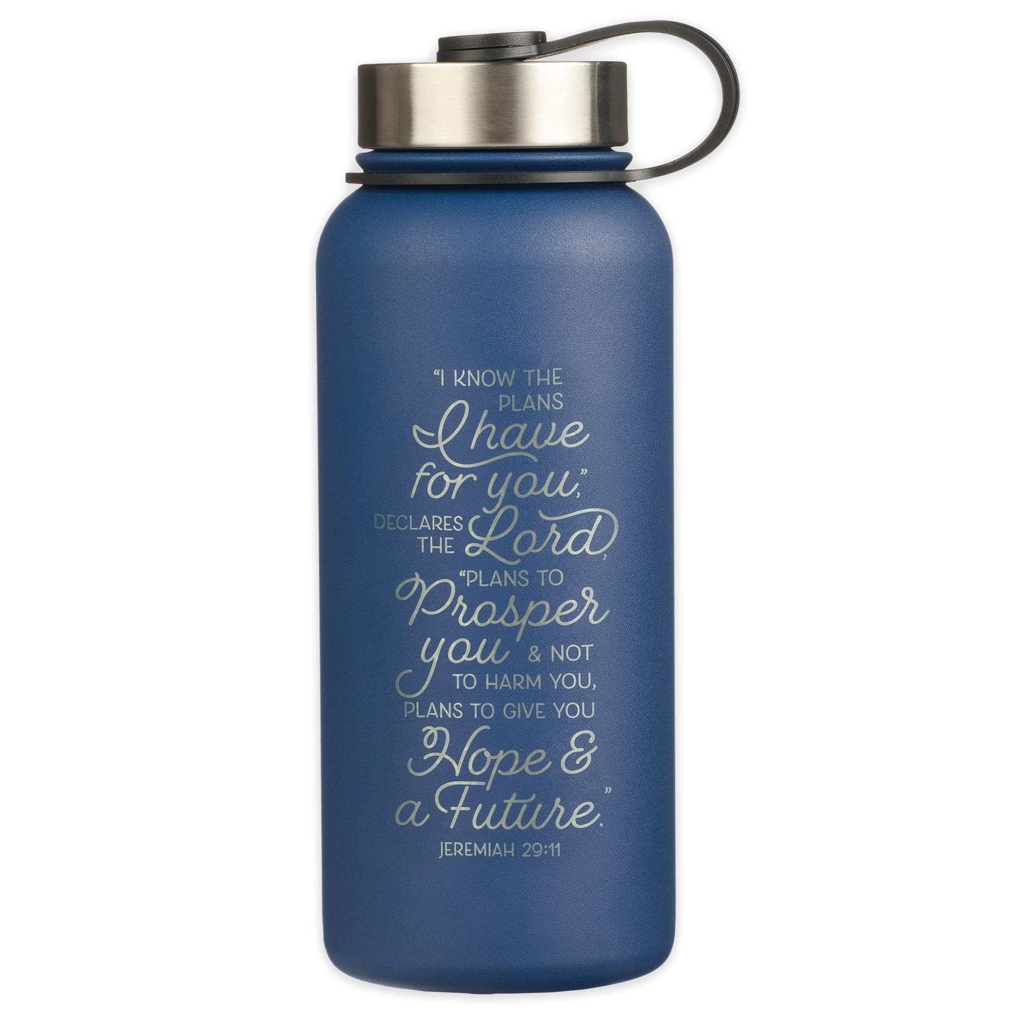 Christian Art Gifts Large Stainless Steel Double Wall Vacuum Sealed Insulated Water Bottle for Women, Men & Grads: I Know the Plans - Jer. 29:11 Inspiring Bible Verse, Leak/Spill-proof, Blue, 32 oz.