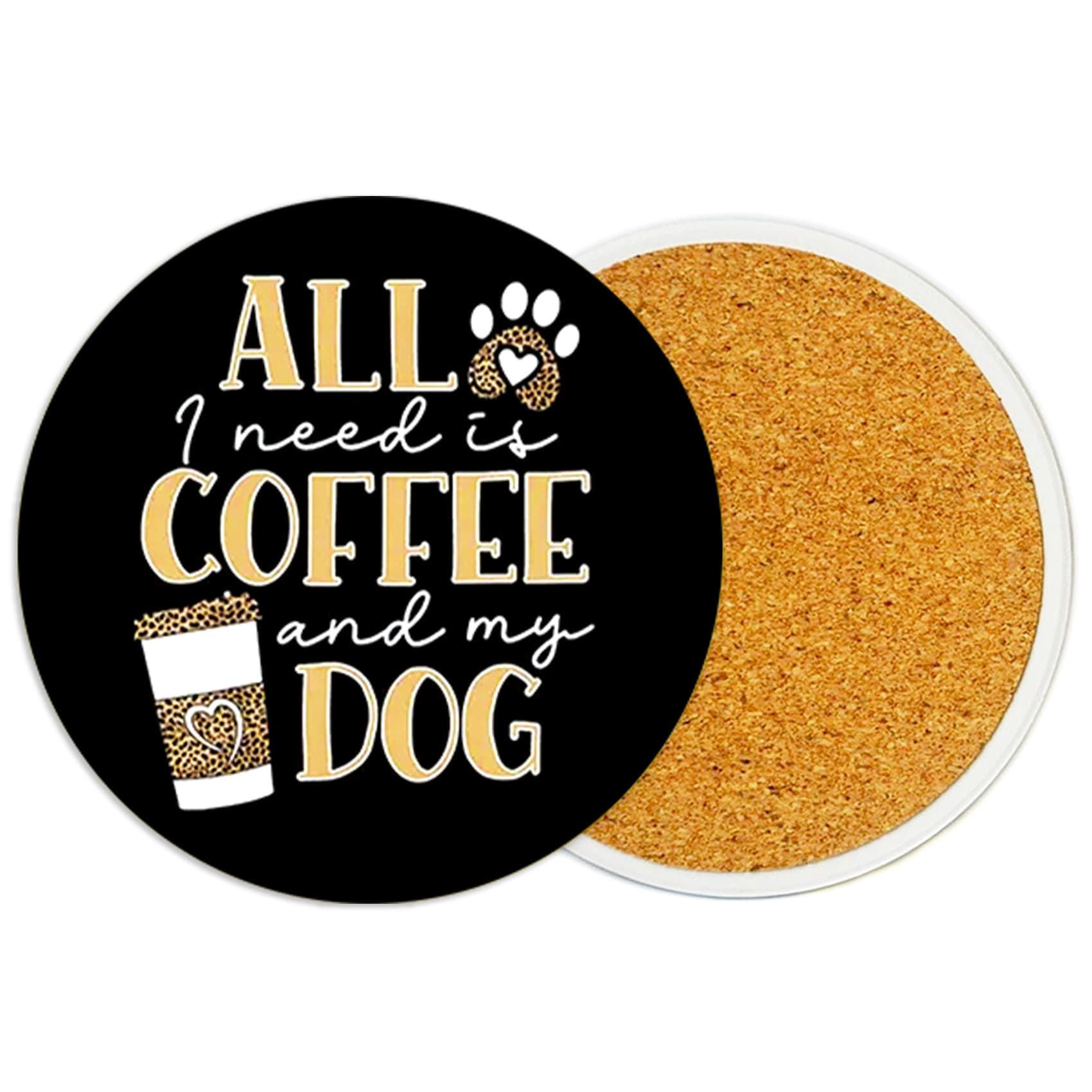 2Pcs Coffee Dog Ceramic Coasters with Cork Base Absorbent Cup Mat to Drink