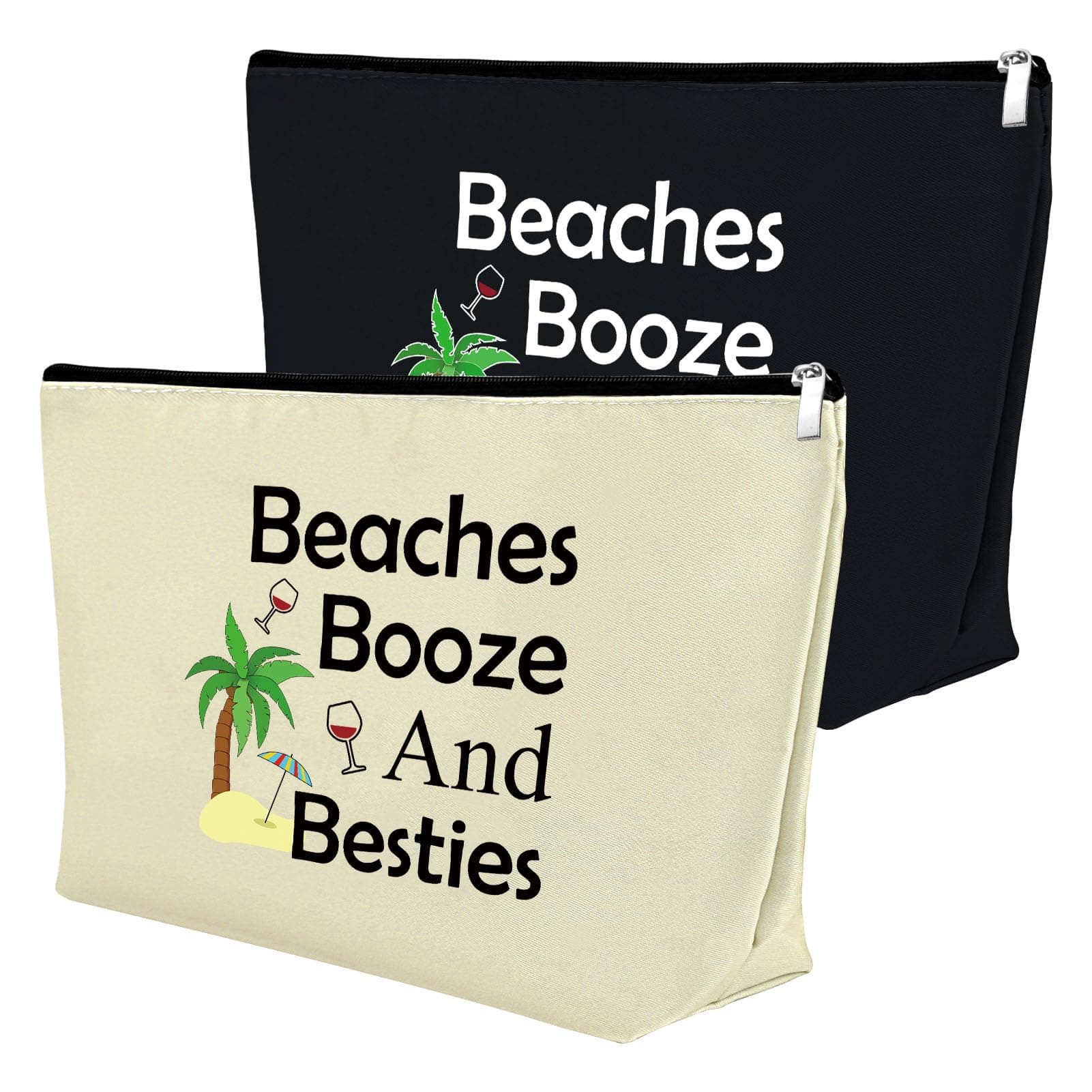 2Pcs Beach Gifts for Women Makeup Bag Beach Lover Gifts Funny Vacation Gift Cosmetic Bag Beach Themed Gift for Girl Bestie Birthday Christmas Graduation Gift for Beach Lover Travel Pouch (Black,Beige)