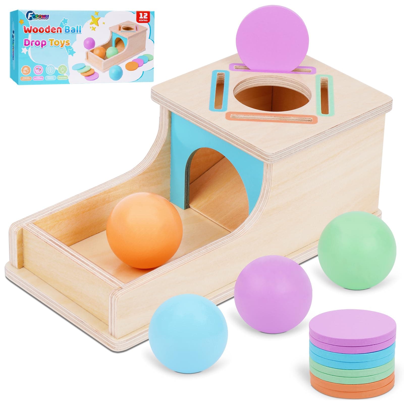 FCSONU Toddlers Montessori Ball & Coin Box Toys for 1 2 3 Year Old Boy Girl