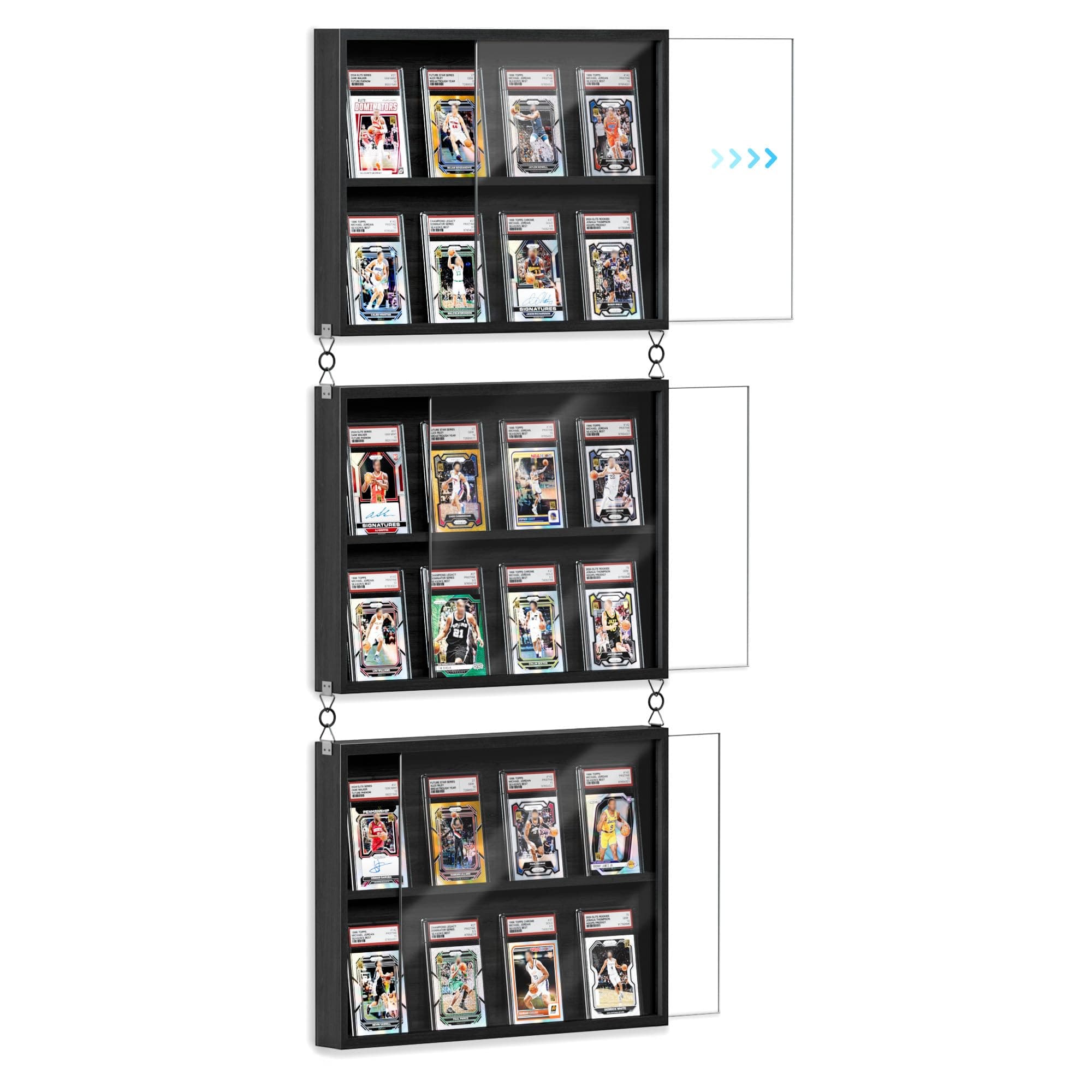 Emfogo Card Display Case, 3 Pack Trading Card Display with Clear View, Wooden Graded Sports Card Display Case Wall Mounted, Baseball Card Display Frame for Trading Card Collection (3 Pack-Black)