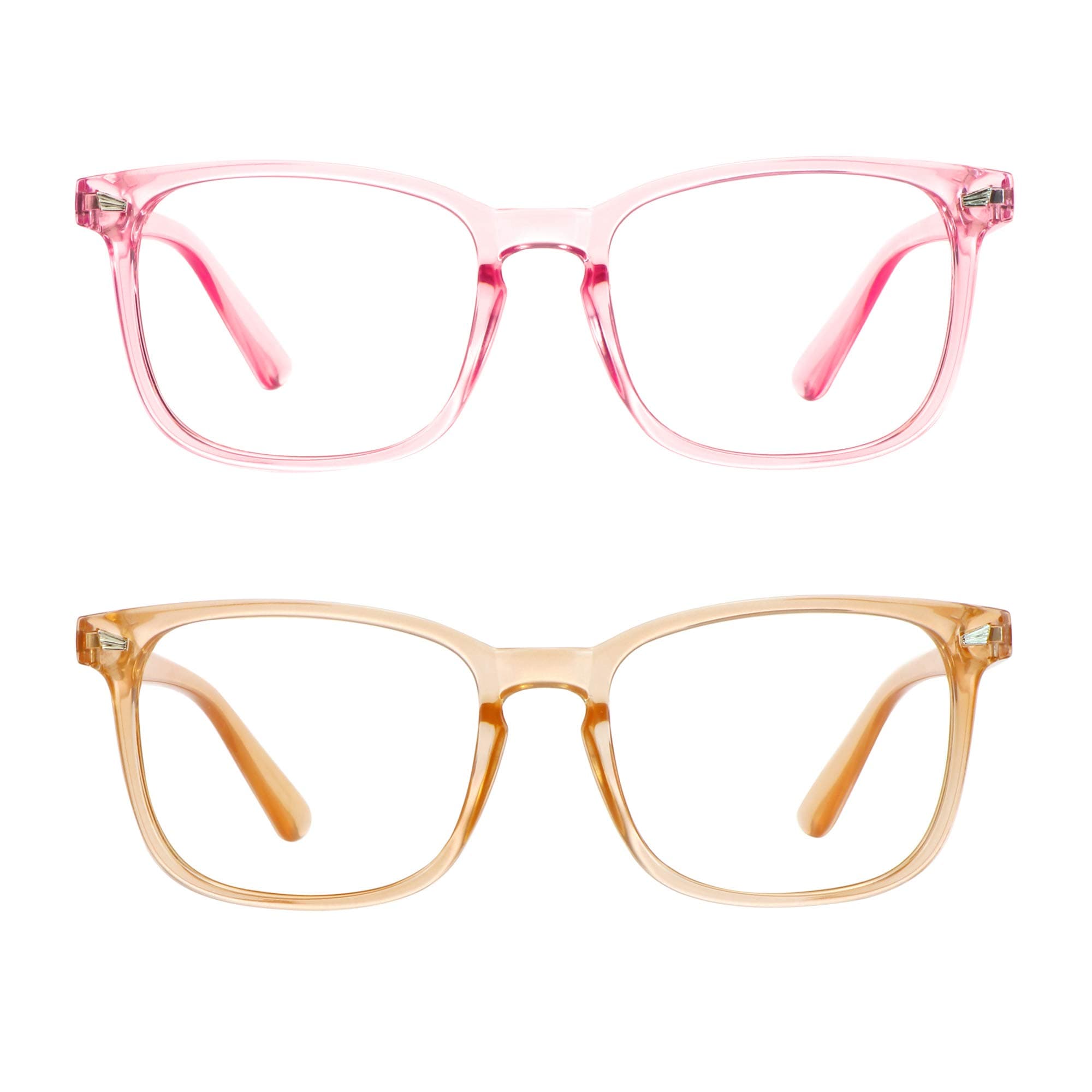 LifeArt 2 Pairs Blue Light Blocking Glasses with Spring Hinge, Computer Reading Glasses, Gaming Glasses, TV Glasses for Women Men (Champagne&Pink, +2.50 Magnification)
