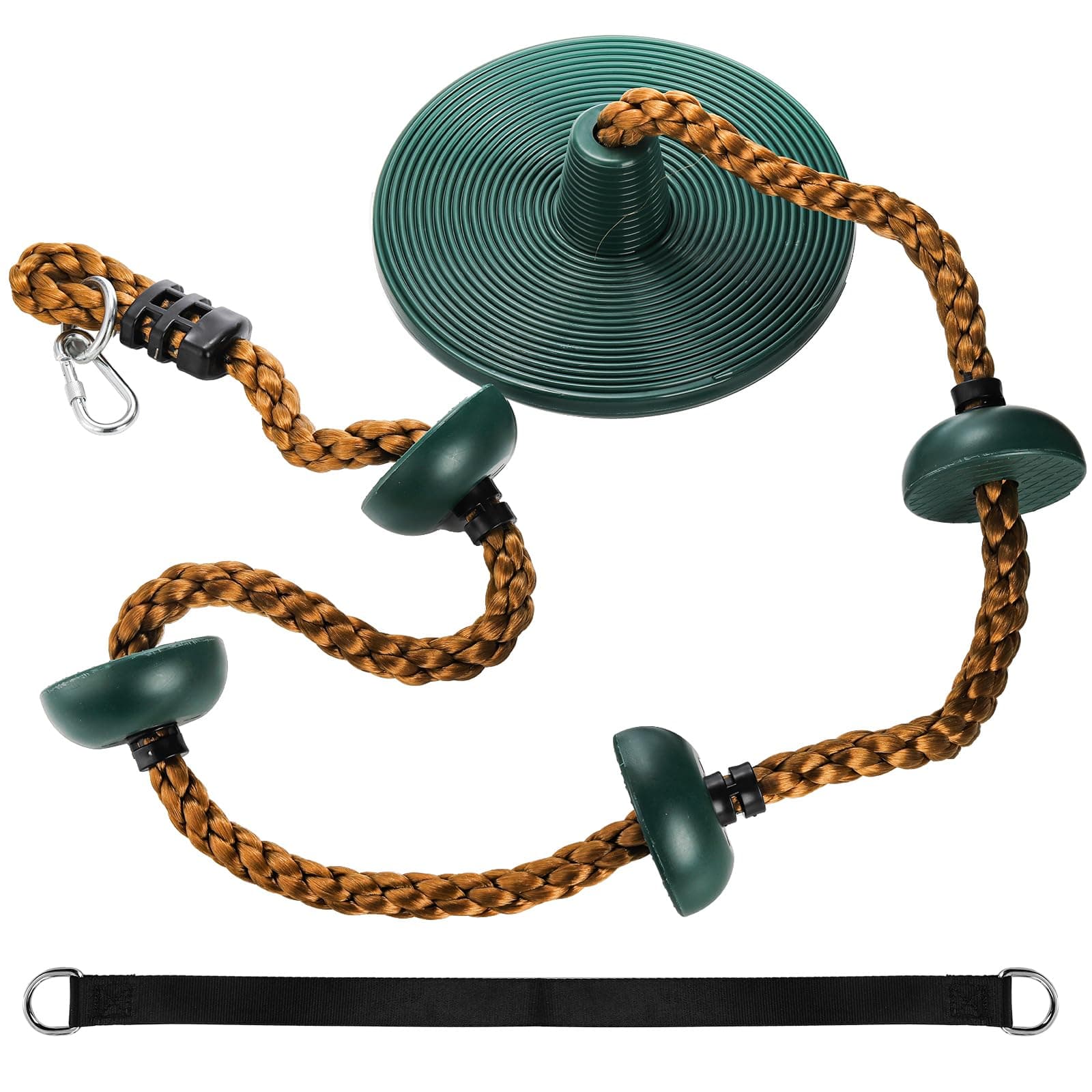 ZENFUN Climbing Rope with Platforms, Tree Swing with Climbing Rope&Platforms Disc, Secure Trees House Swing with Carabiner and Strap Kit, Gym Backyard, Playground Accessories, Max Load: 220lb