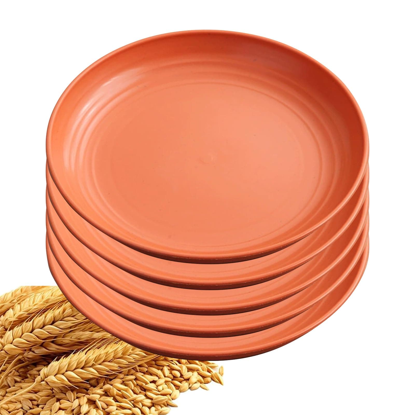 YuanQ 5Pcs Dinner Plates Wheats Straw Plates Set Unbreakable Reusable,Lightweight,Smooth Edge Plate Dishwasher & Microwave Safe (Orange,10 inch)