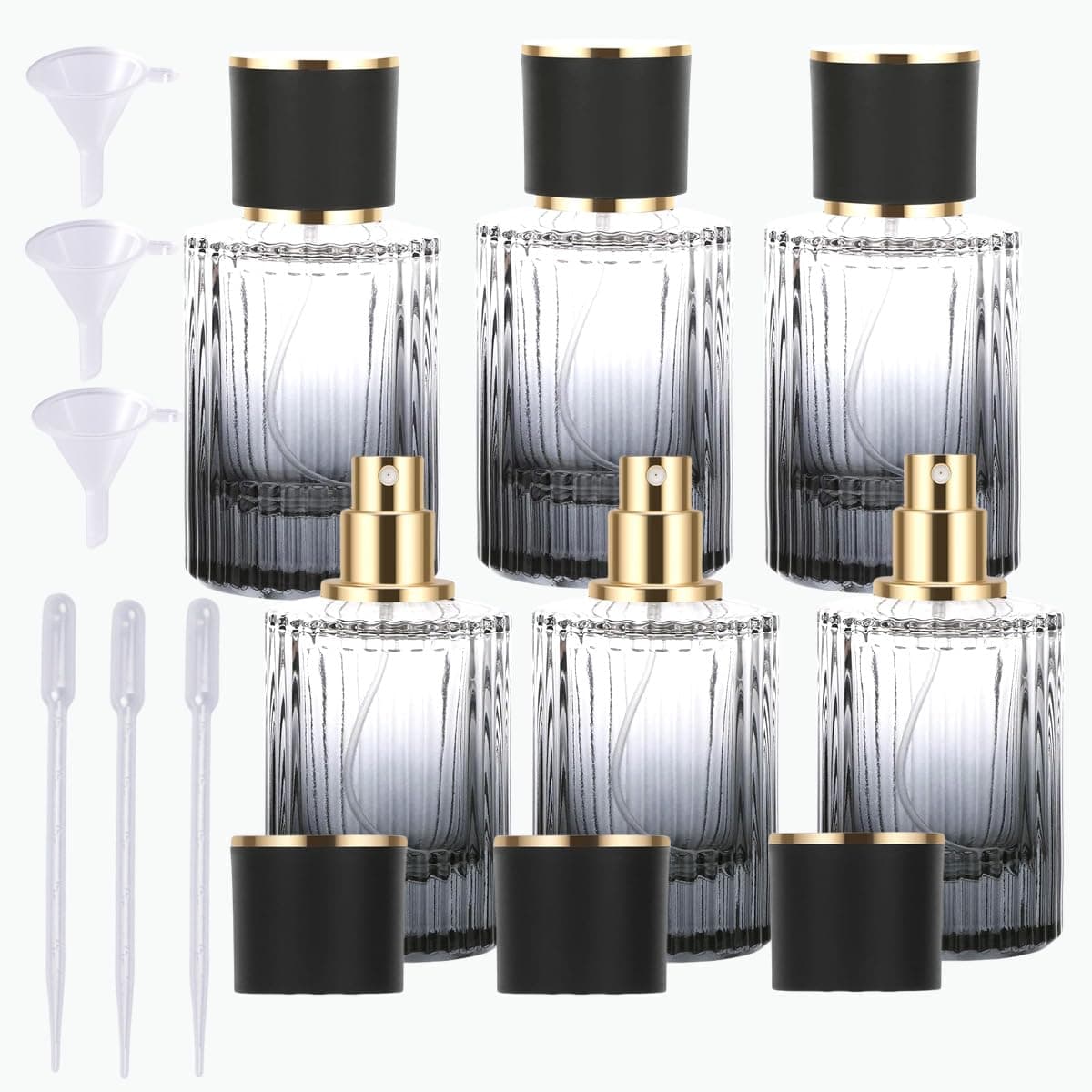 6 Pcs Travel Perfume Bottles Set, 30ml Gradient Color Refillable Portable Glass Atomizers with Funnel and Dropper, Fine Mist Spray for Women Men Dispenser Fragrance Container Set
