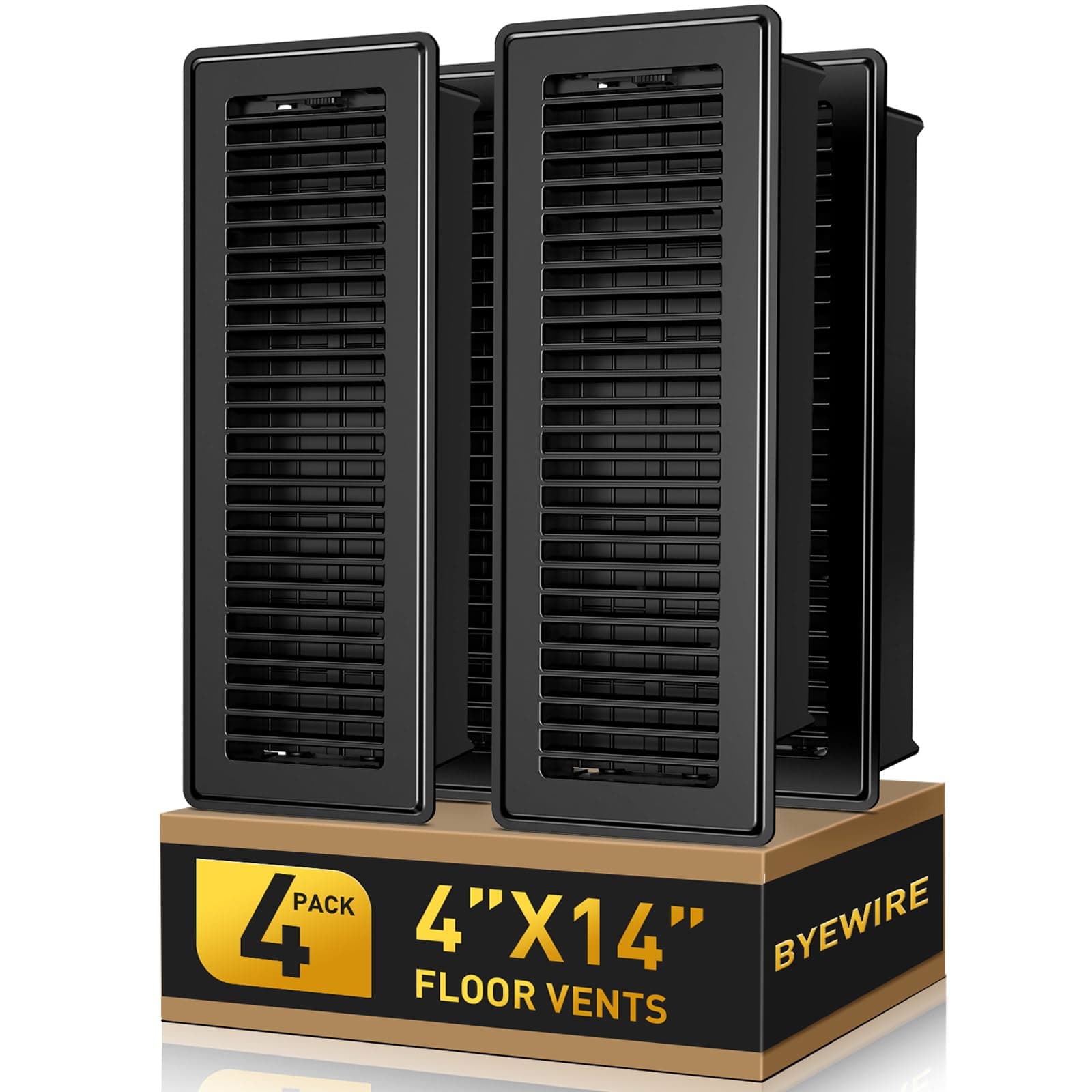 4x14 Floor Register - 4 Pack Black Heavy Duty Steel Floor Vent Covers