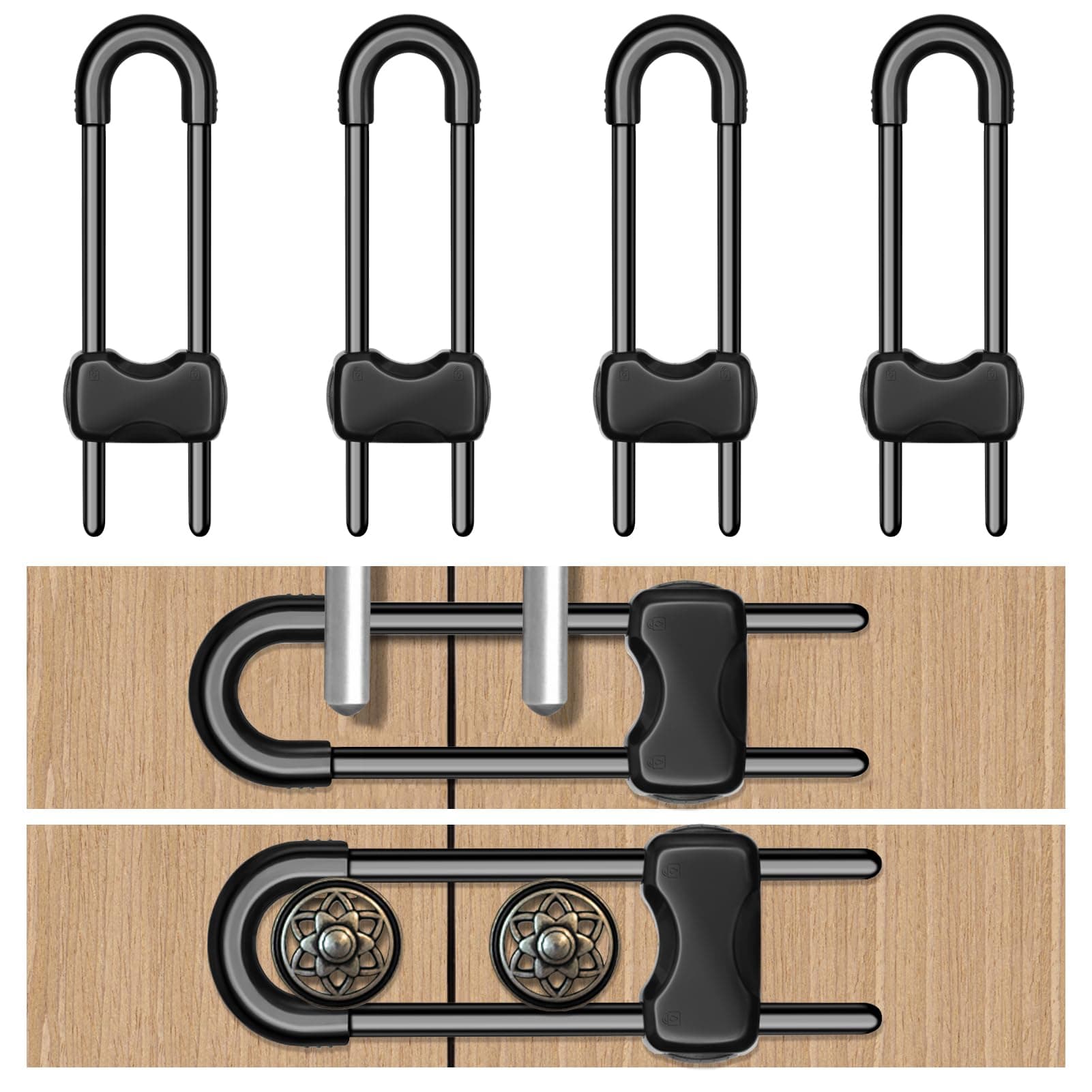Cabinet Locks for Babies,Child Proof Cabinet Locks,4 Pack,Black
