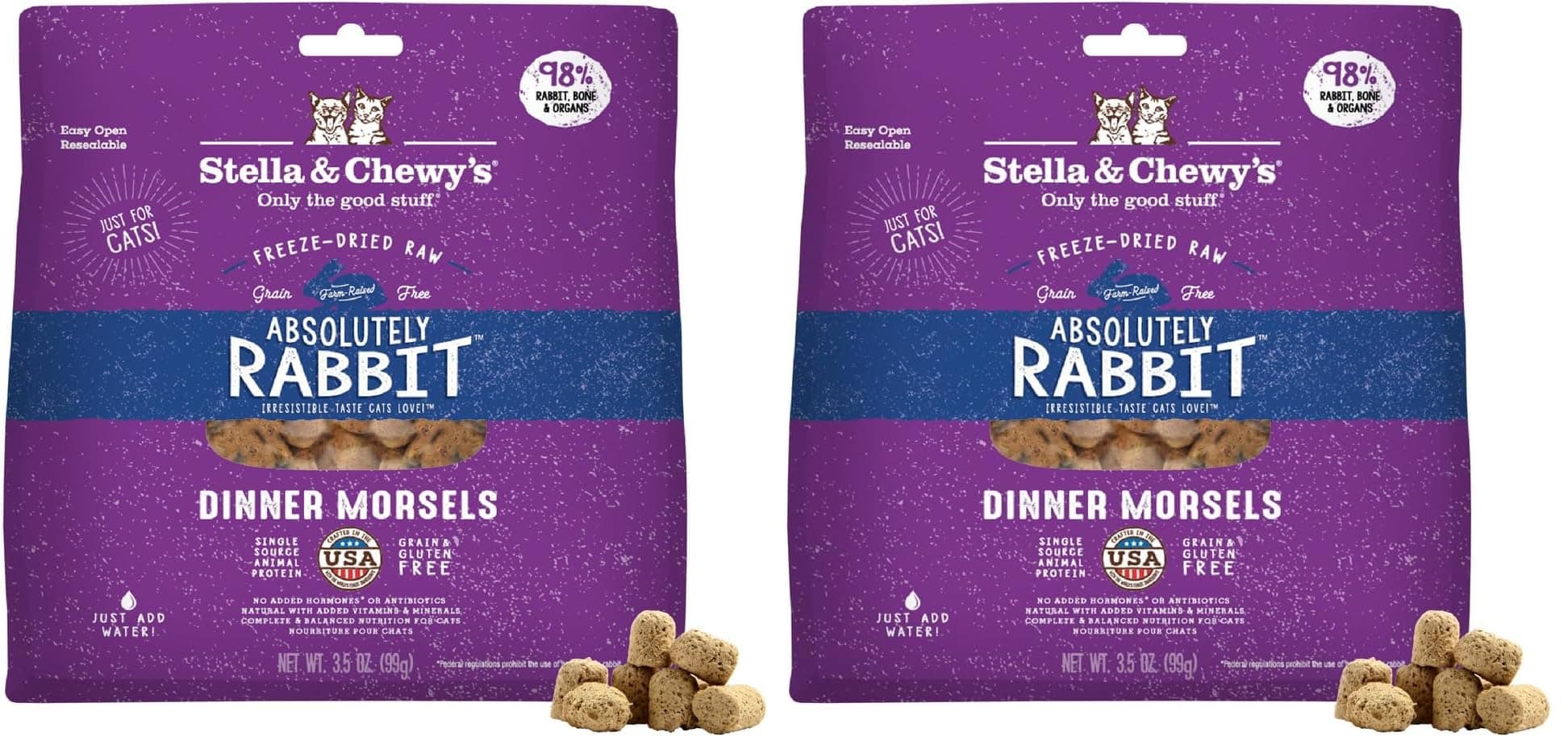 Stella & Chewy's Freeze-Dried Raw Cat Dinner Morsels – Grain Free, Protein Rich Cat & Kitten Food – Absolutely Rabbit Recipe – 99g Bag (Pack of 2)