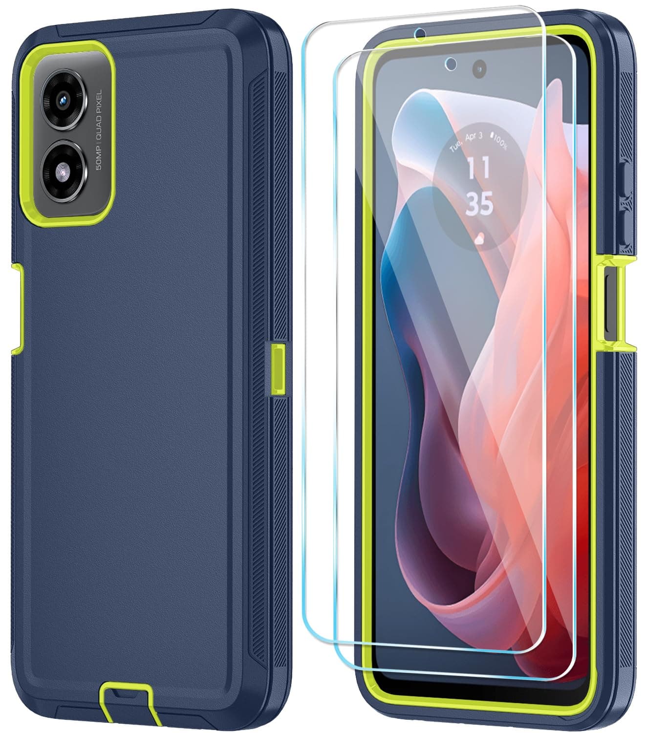 Qinmay Phone Case for Motorola Moto G Play 2024 4G Case with HD Screen Protector, Heavy Duty Shockproof & Dropproof 3-Layer Cover Phone Case for Moto G Play 2024 (NavyBlueGreen)