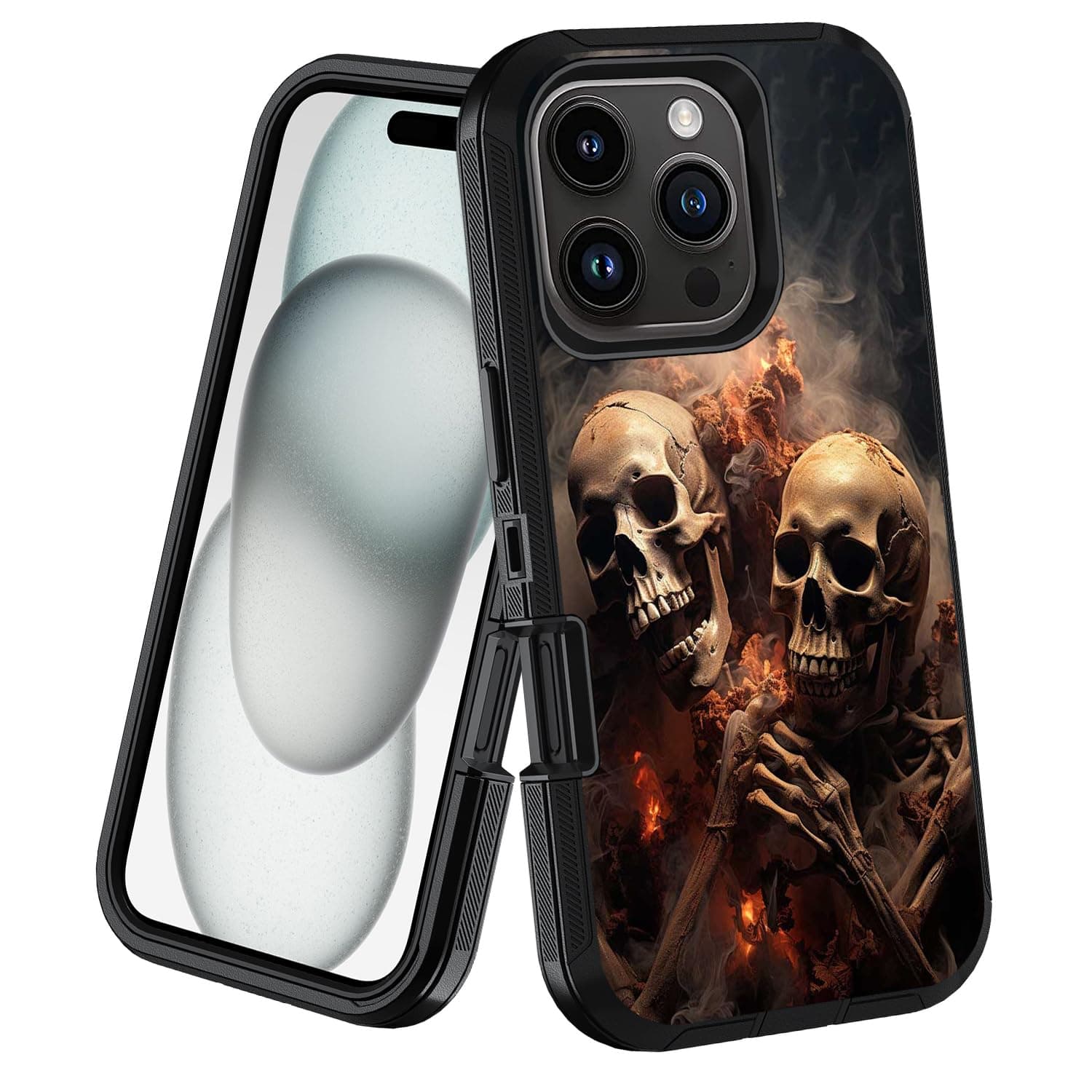 POIUYTREW Designed for iPhone 16 Pro Max Case, 3-Layer Heavy Duty [Military Grade] Dustproof Shockproof Full Body Protective Cover for iPhone 16 Pro Max (6.9 inch), Burning Skull Smoke
