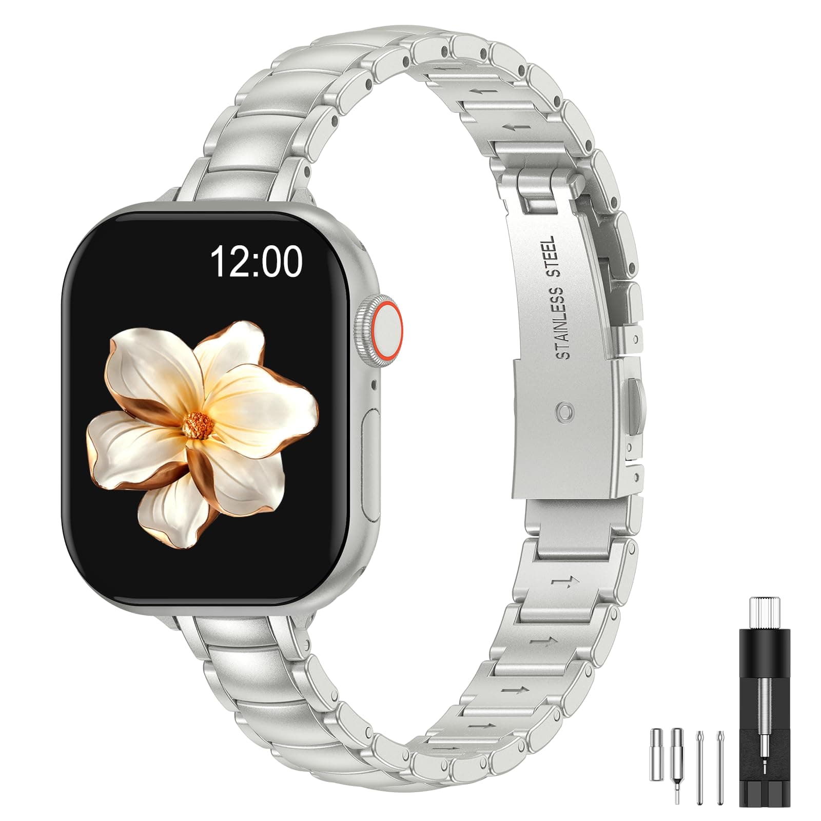 MioHHR Metal Bands Compatible with Apple Watch Band 49mm 46mm 45mm 44mm 42mm(Series 3/2/1),Narrow Stainless Steel Strap for Women iWatch Ultra3/2/1 Series 11 10 9 8 7 6 5 4 SE3/2/1,Starlight Silver