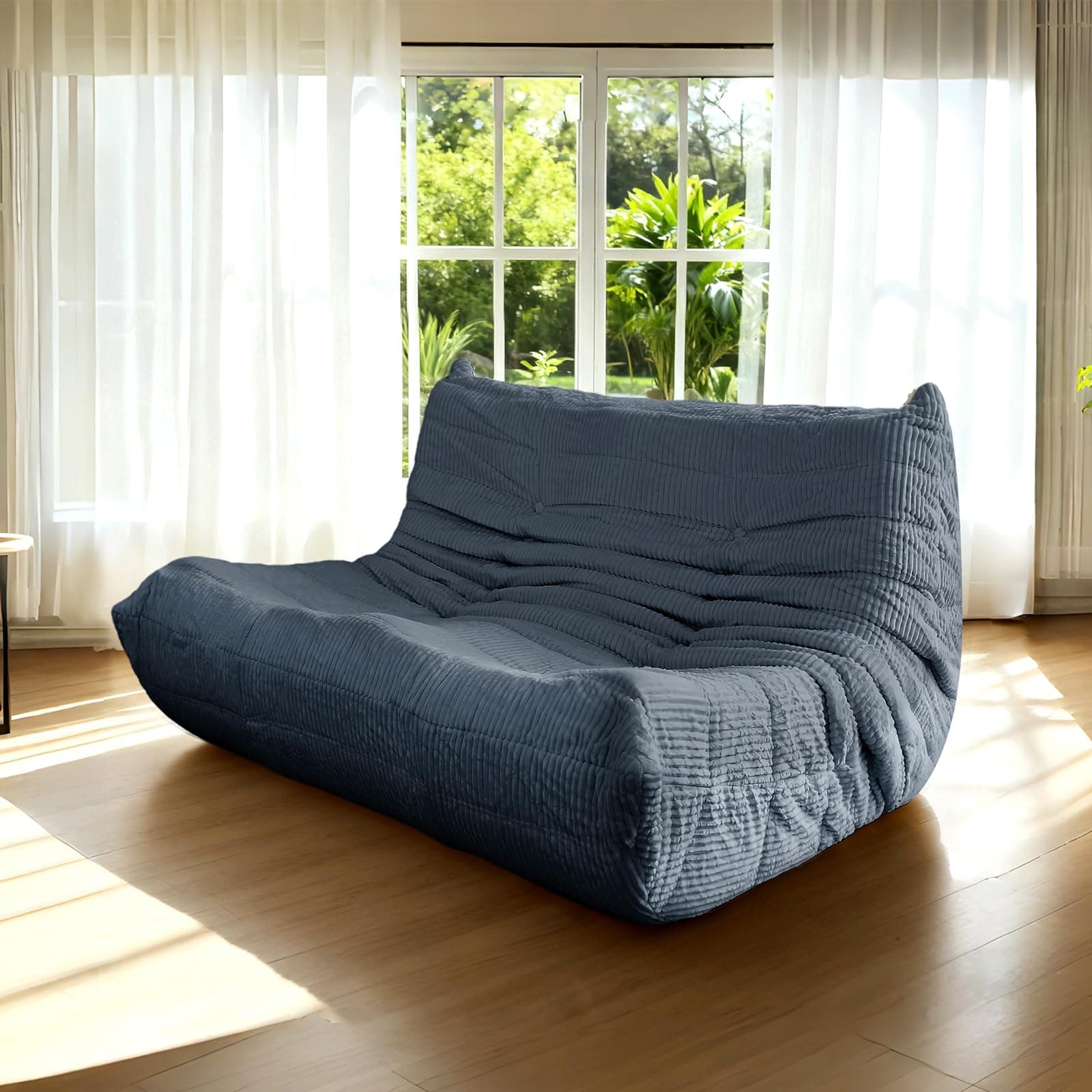 Fireside Loveseat Mid-Century Armless Sofa — Twin-Size Floor Lounger in Soft Premium Corduroy, Foam-Filled Accent Chair for Living Room or Bedroom (Prussia Blue, Two Seater)