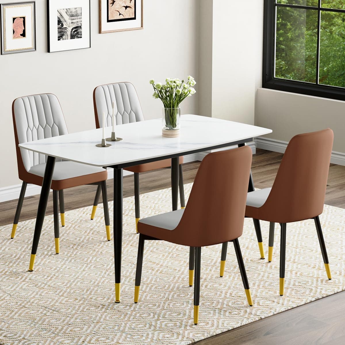 MUUOKY 50'' Dining Table Set for 4, Dining Room Sets for 4, Sintered Stone Dining Table Chairs Set of 4, Easy to Assemble，Suitable for Small Spaces