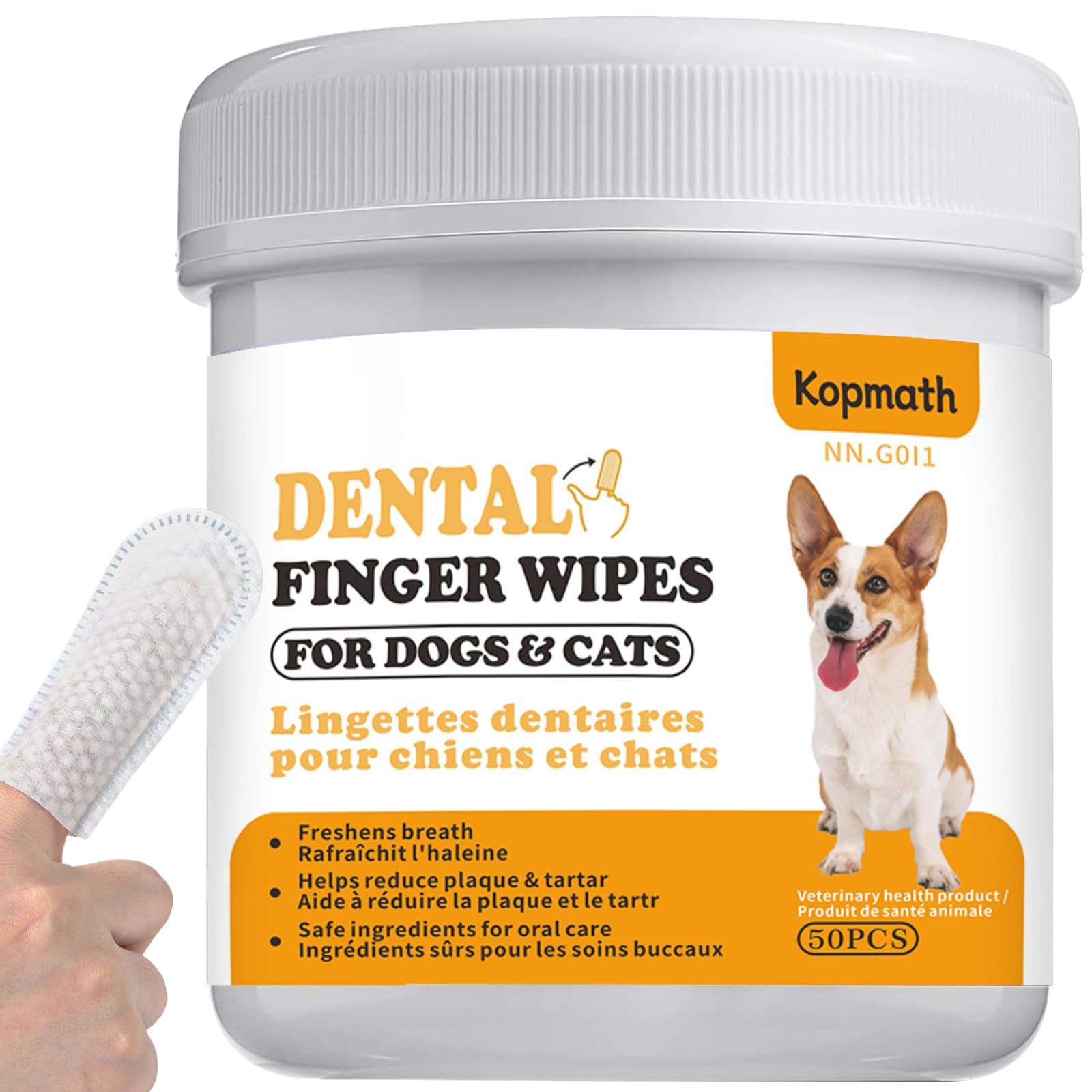 Kopmath Dog Teeth Cleaning Finger Wipes, No-Fuss Pet Dental Care, Unscented
