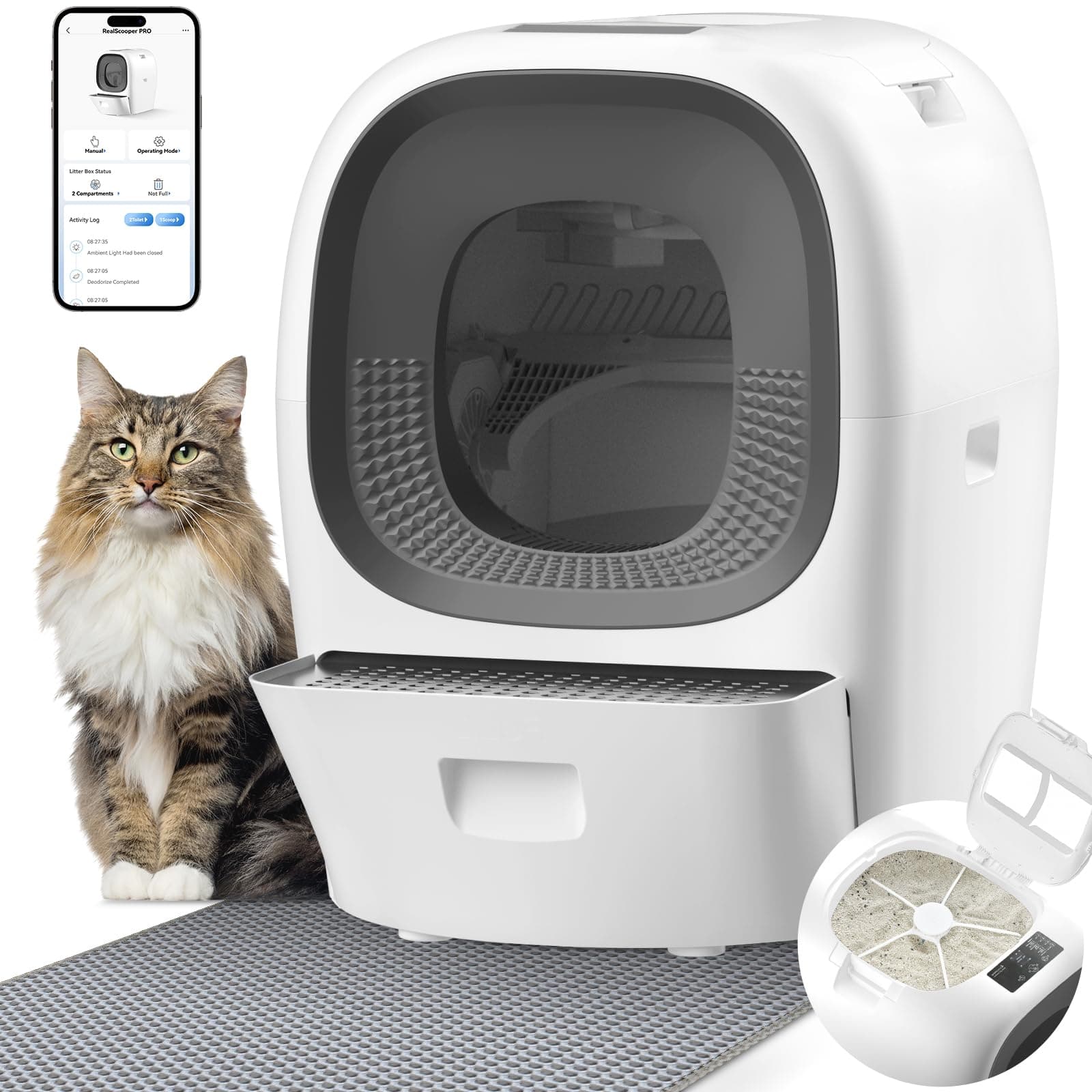 LALAHOME Self-Cleaning Litter Box 80L Auto Refill Self-Refilling Robot Automatic for Multiple Cats(3-20lb), Rake Design ScoopFree, 6 x Safety Sensors, Anti-Leakage, Odor Control, 5G WiFi App