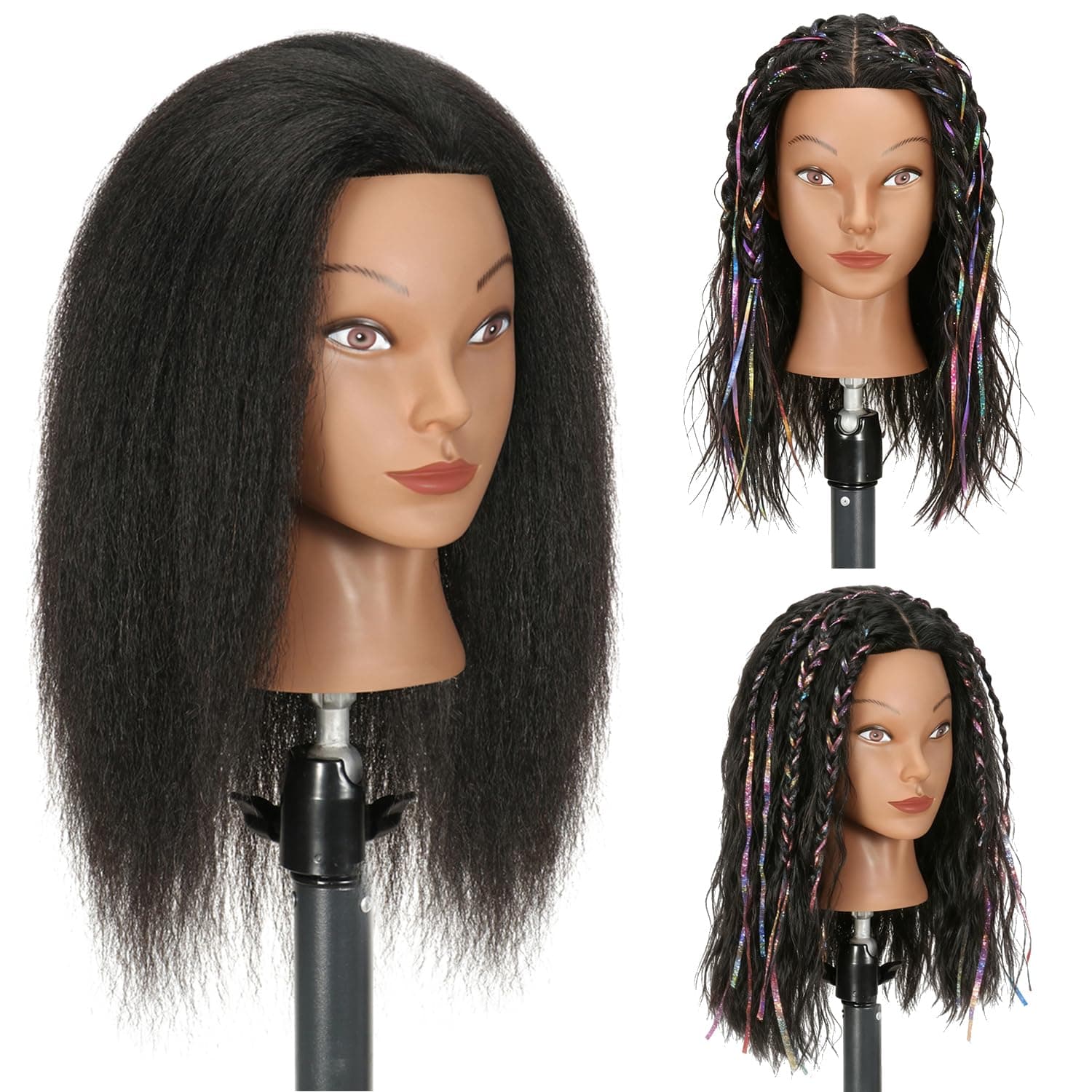 Ineffable 14"Mannequin Head with 100% Real Human Hair Mannequin Head for Braiding Hairstylists Manikin Head Cosmetology Doll Head for Hair Styling (14inch)