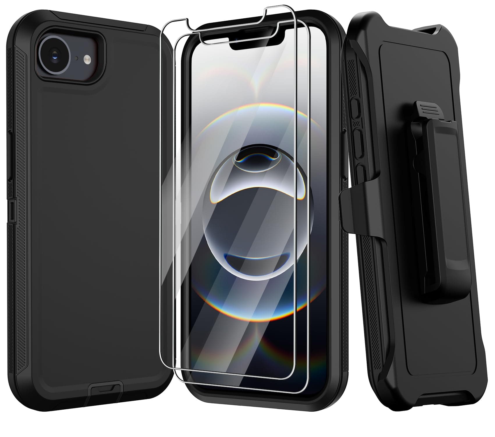 RubCase for iPhone 17e Case, for iPhone 16e Case,Military Grade Shockproof Phone Case with Kickstand & Belt Clip Holster | Screen Protector,Full Body Tough Bumper Heavy Duty Protective Cover (Black)