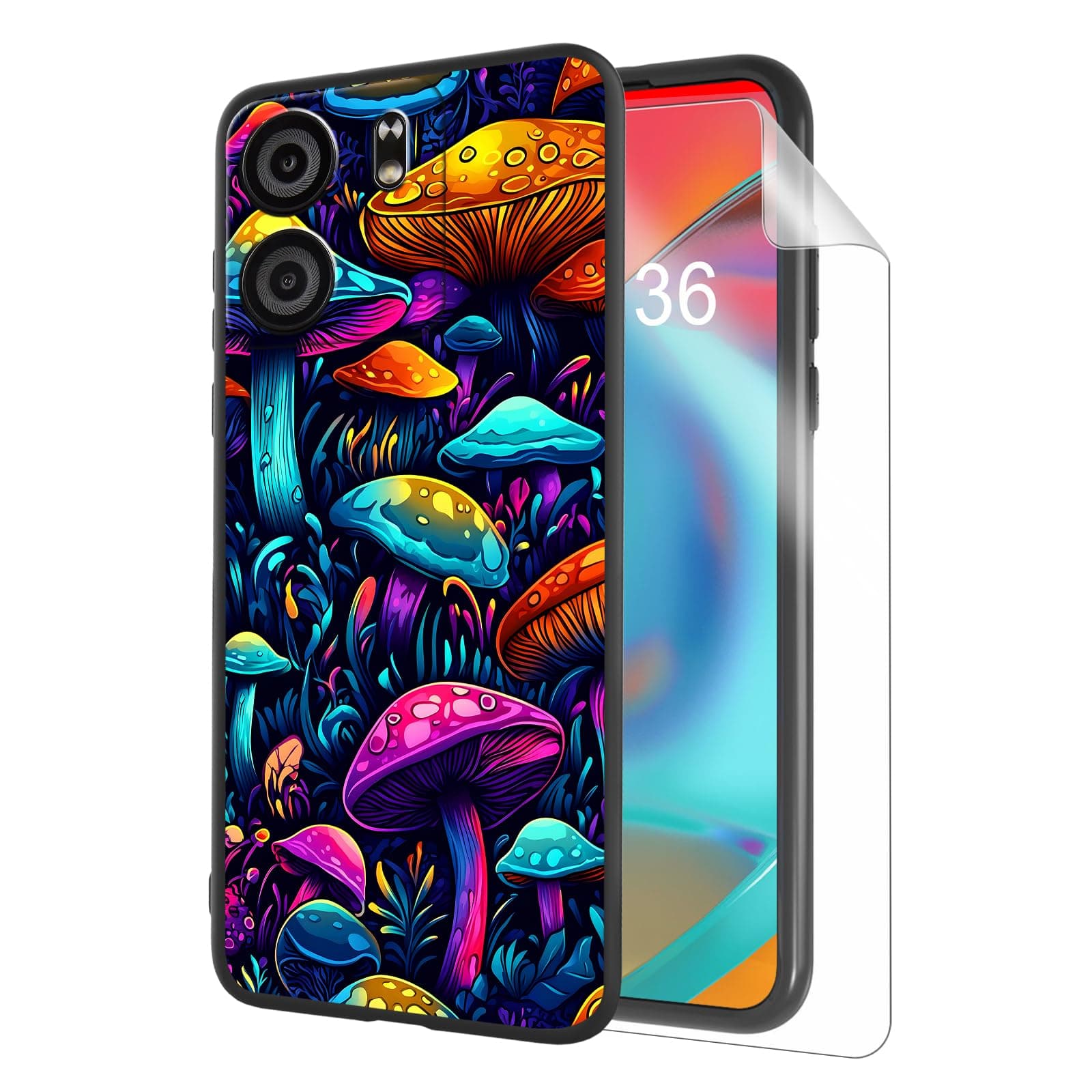 Tudguiloae for Blu View 5 Phone Case, Soft TPU Shockproof Full Body Protection 6.56" Colorful Mushrooms for Blu View 5 Cover, Lightweight Compatible Wireless Charging, Screen Protector Film
