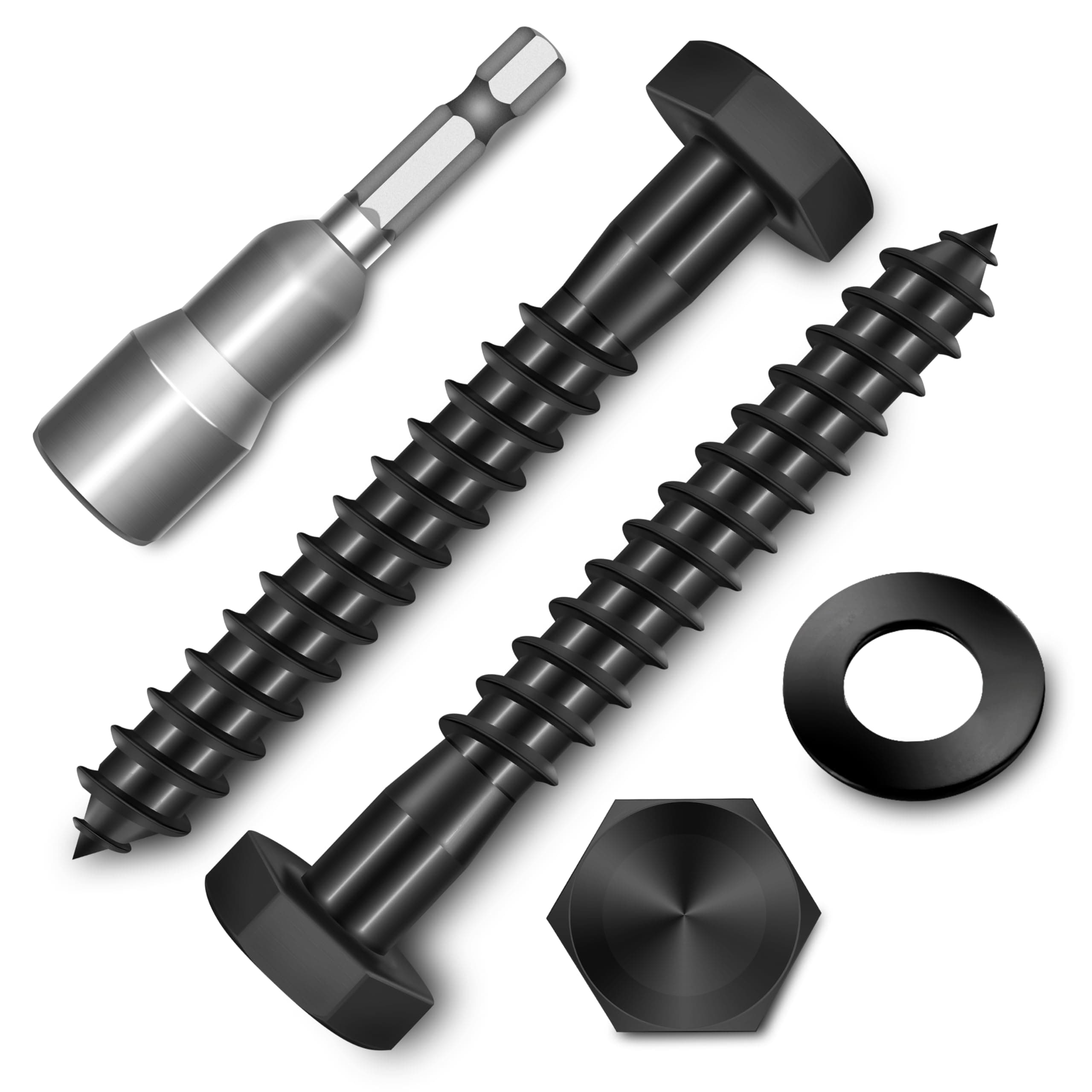 (20-Set) 1/4 x 2 Lag Bolts, Stainless Steel Heavy Duty Hex Head Lag Screws for Wood, Commercial/Industrial Grade 1/4 Bolts, Mounting Screws Bolts Kit, Black Oxided by Marysino