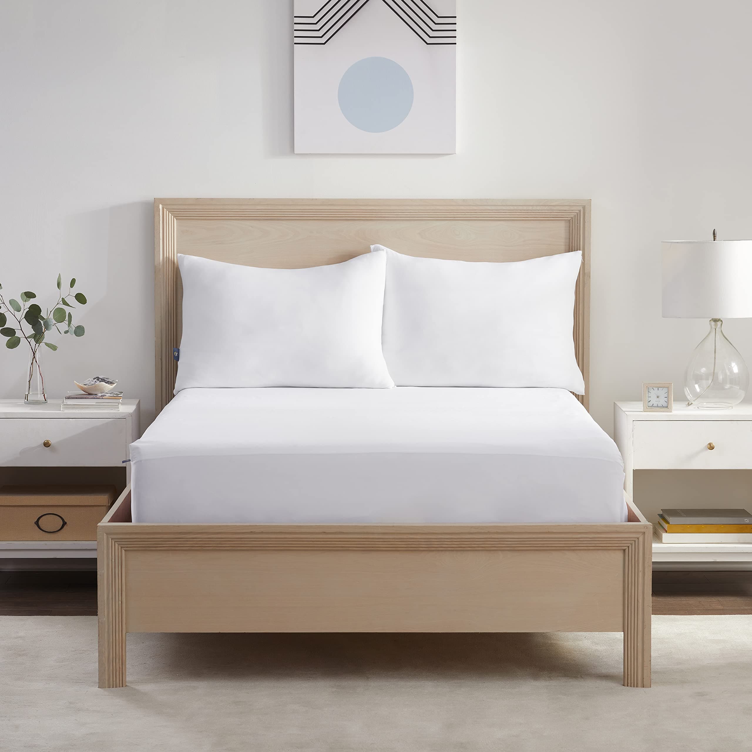 Serta Power Chill California King Size Waterproof Mattress Cover, Soft and Breathable Cooling Mattress Protector, 15" Elastic Deep Pocket for Secure Fit, White