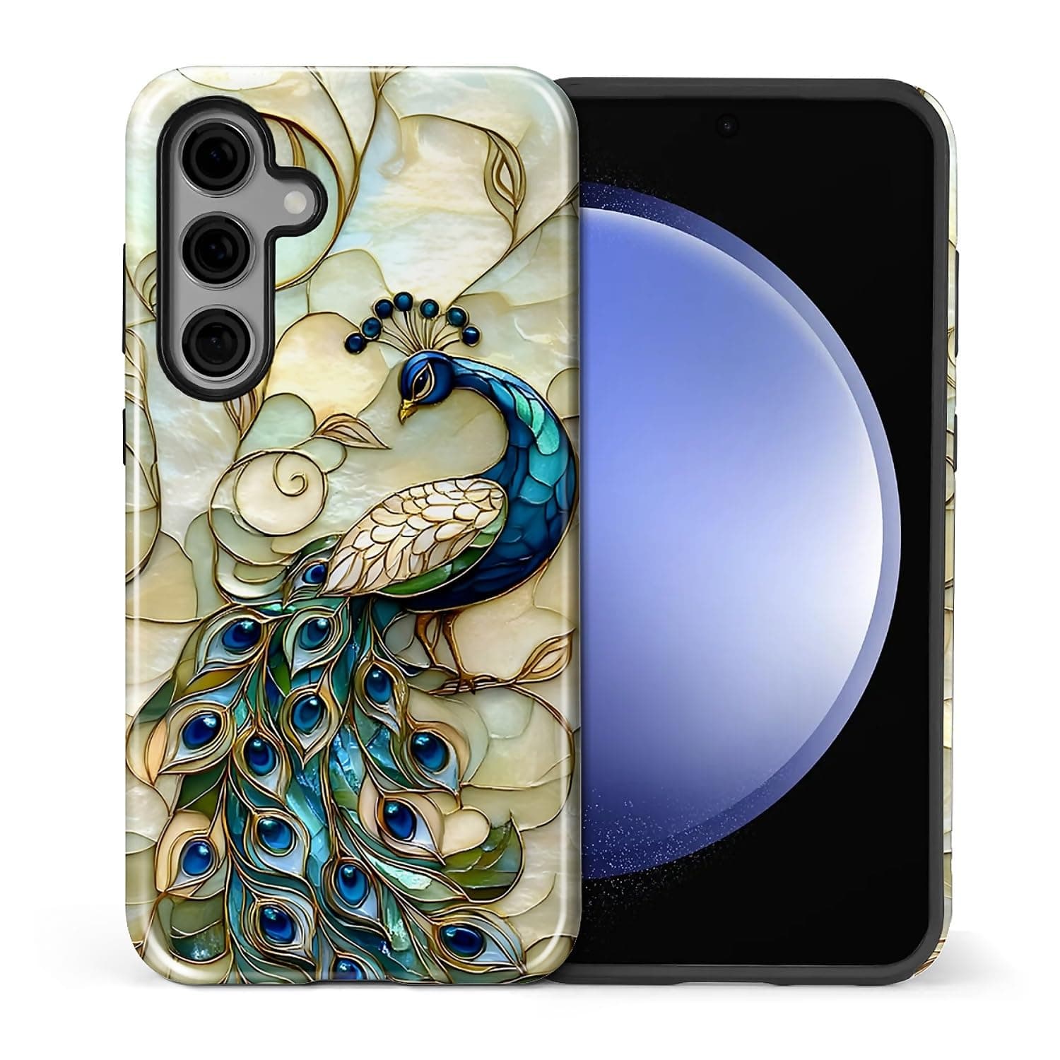 artslion for Samsung Galaxy S24 Case for Women Girl Men Boy, Shockproof Soft Silicone & Hard PC Shell Protective Case for Samsung Galaxy S24 - Shell Peacock