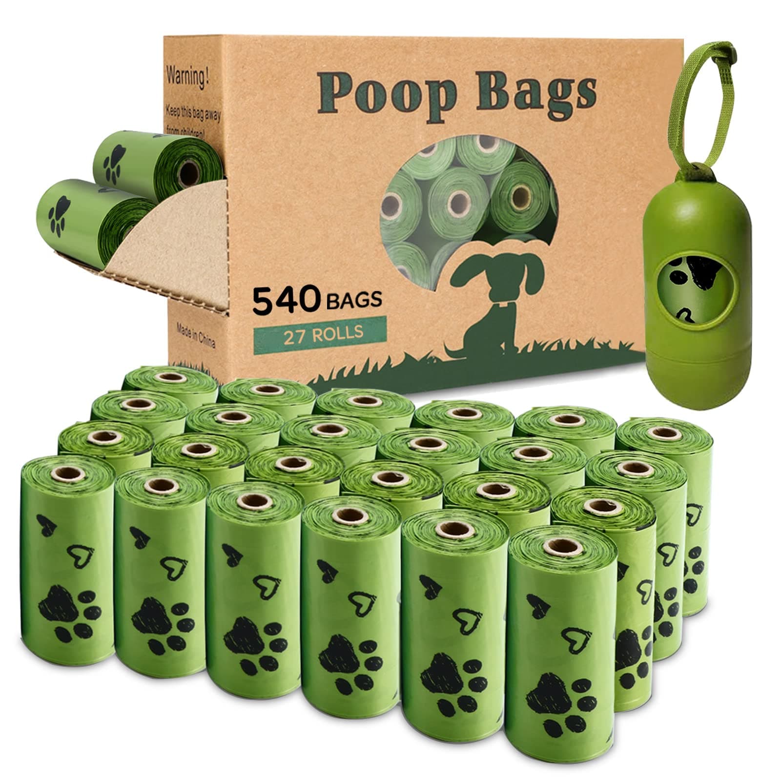 Dog Poop Bags Rolls with Dispenser - Leak Proof - 540 Count Unscented