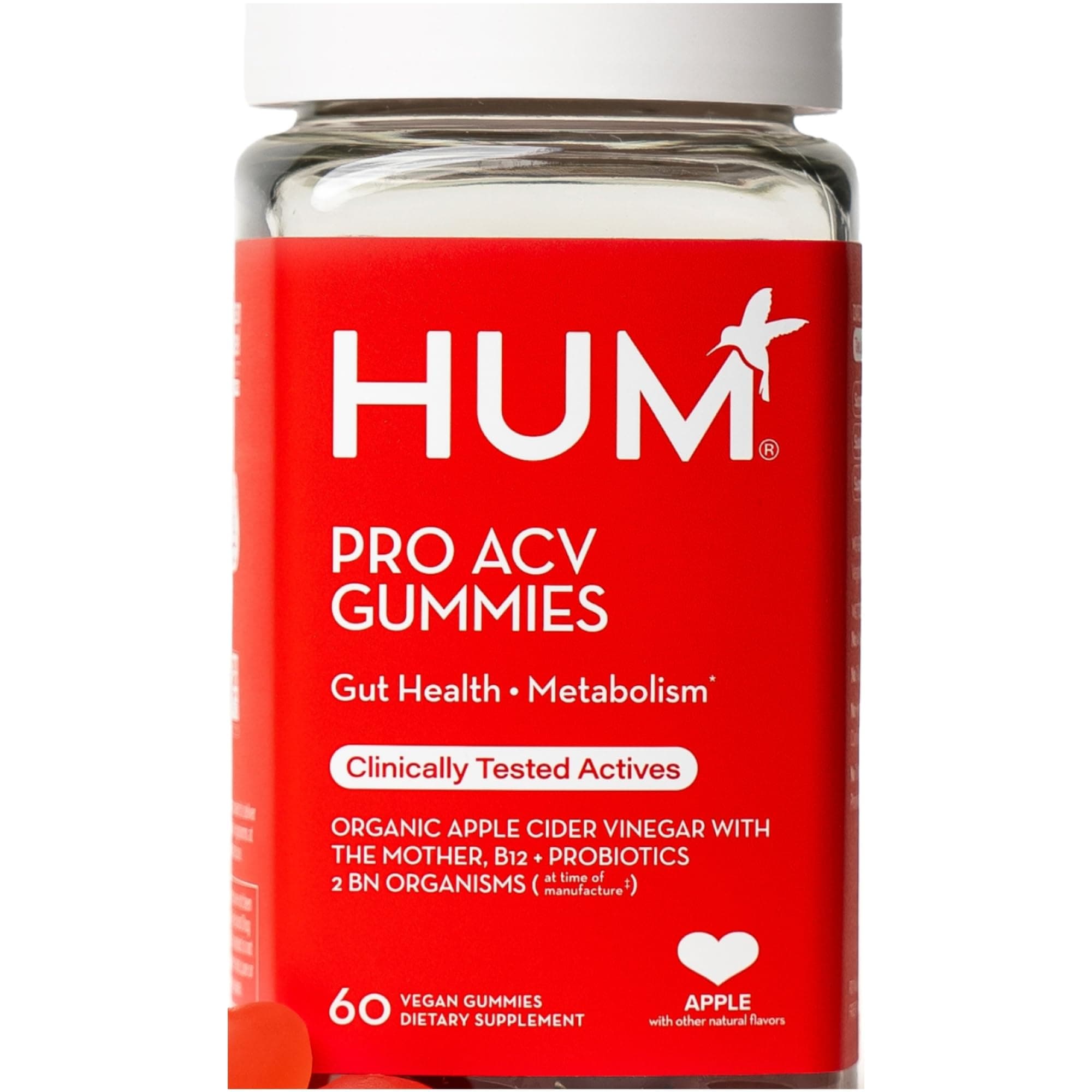HUM Pro ACV Gummies Apple Cider Vinegar Probiotics Vitamin B12, 60 Count