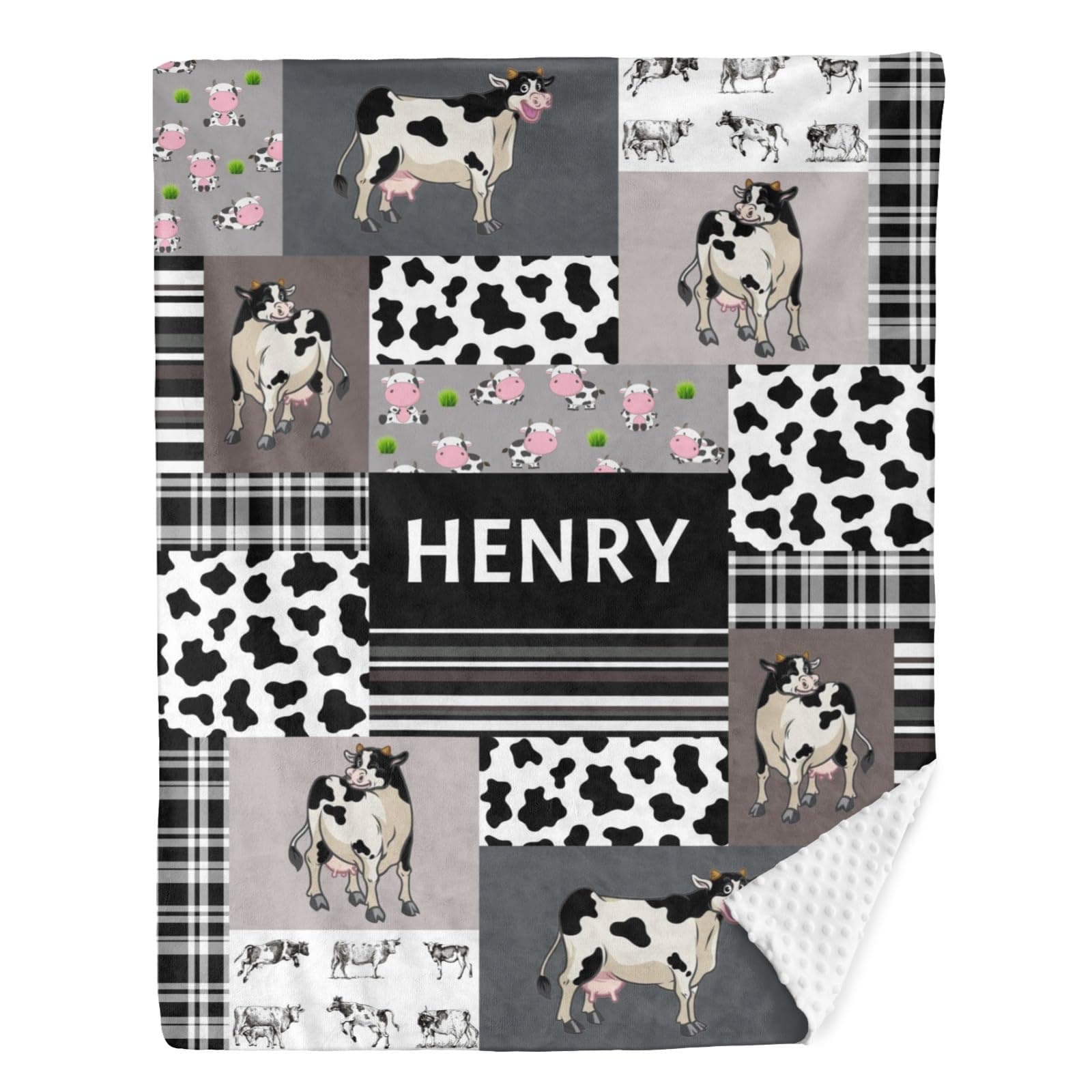 KEEPASSION Personalized Baby Blankets, Cowboy Baby Blanket with Name, Personalized Baby Blankets for Boys Girls, Cow Prints Swaddle Blanket for Crib Stroller Travel Bed