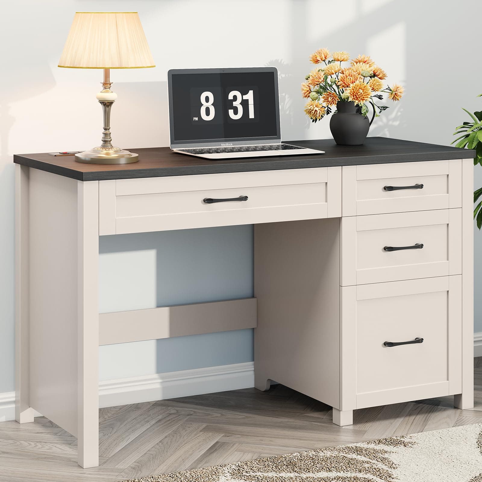 Halitaa Farmhouse 47" Executive Desk, Computer Desk with File Drawer, Black