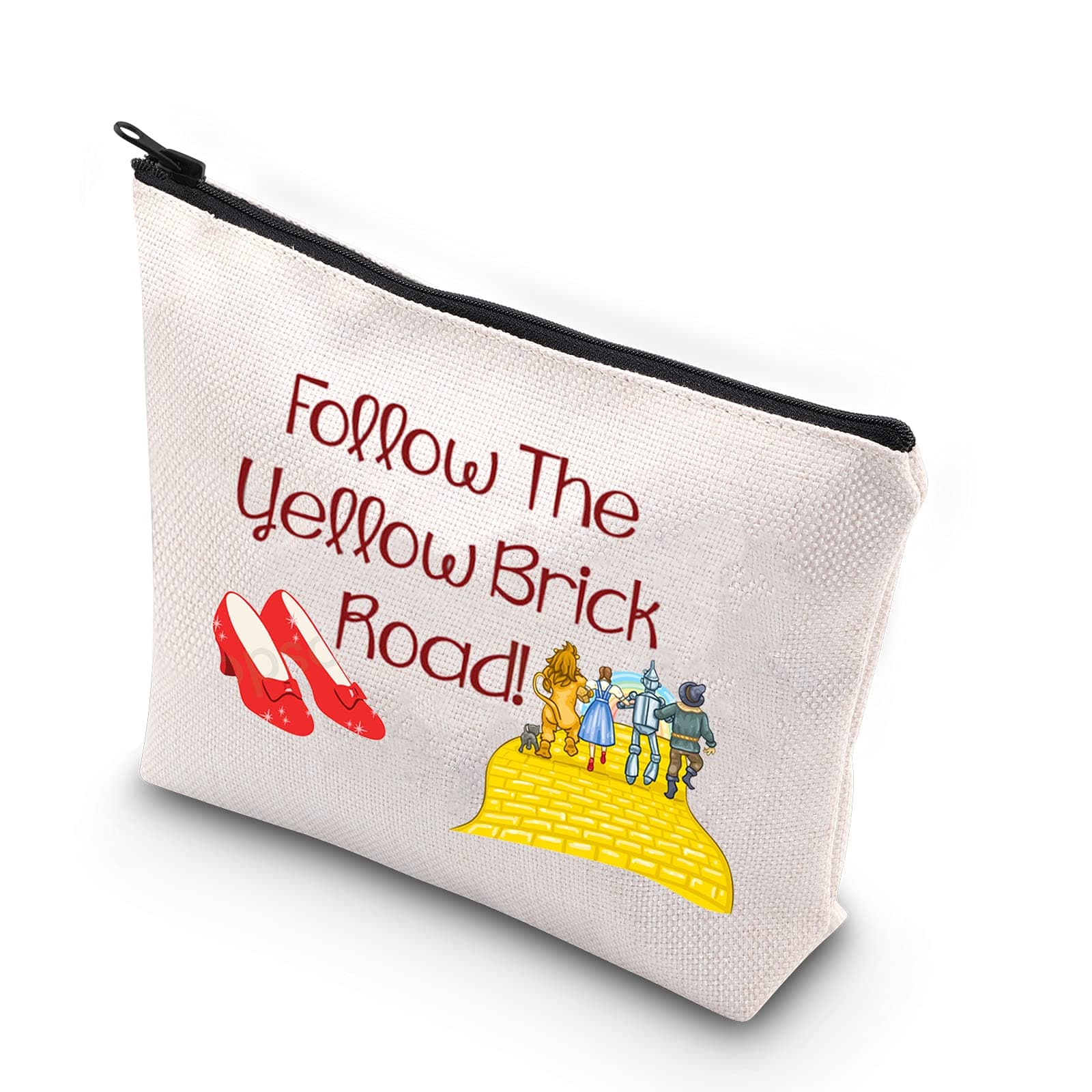 BDPWSS Follow The Yellow Brick Road Makeup Bag For Daughter Graduation Gifts Ruby Fans Gift Book Nerd Gift Ruby Red Slippers Cosmetic Bag, Follow yellow brick road