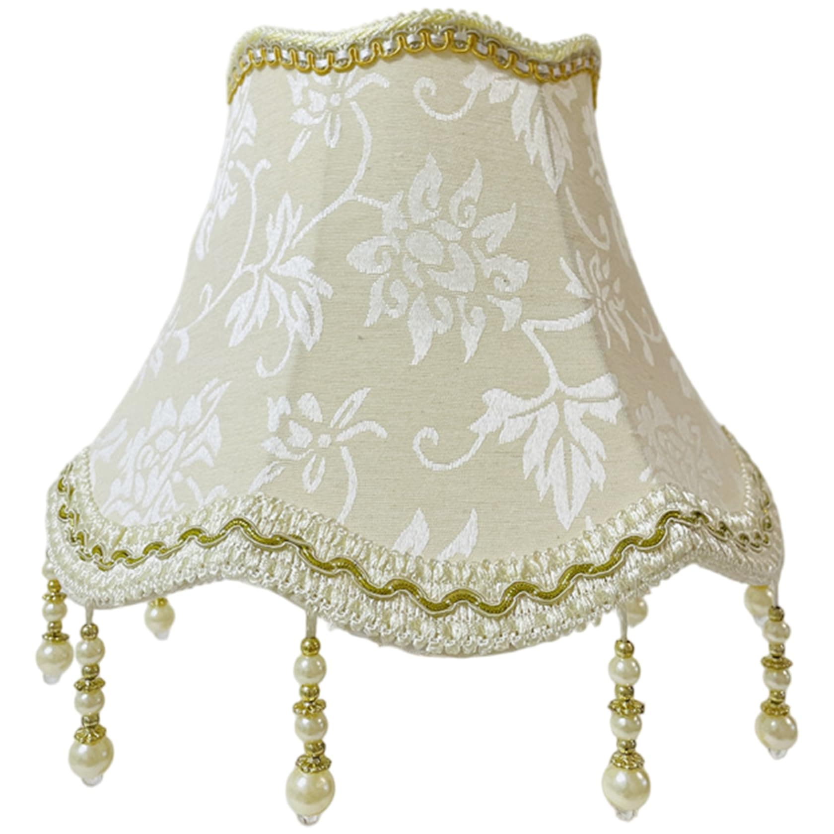 9.8 Inch Scalloped Vintage Lamp Shade with Bead Pendants, Replacement Antique Floral Lampshade for E27 Table Floor Lamps